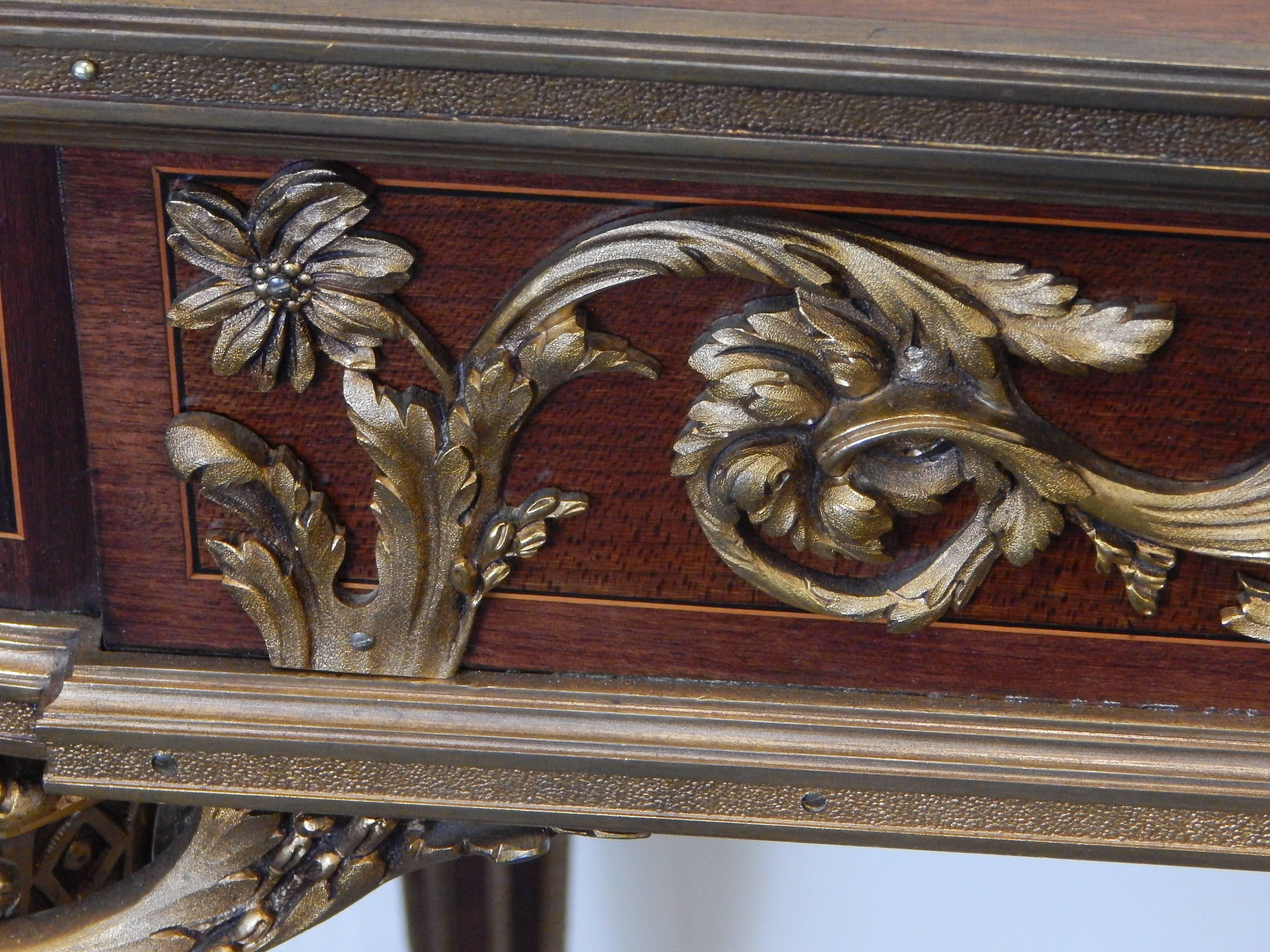 Bronze Fine and Rare Louis XVI Style Ormolu Mtd Inlaid Table De Salon  Francois Linke For Sale