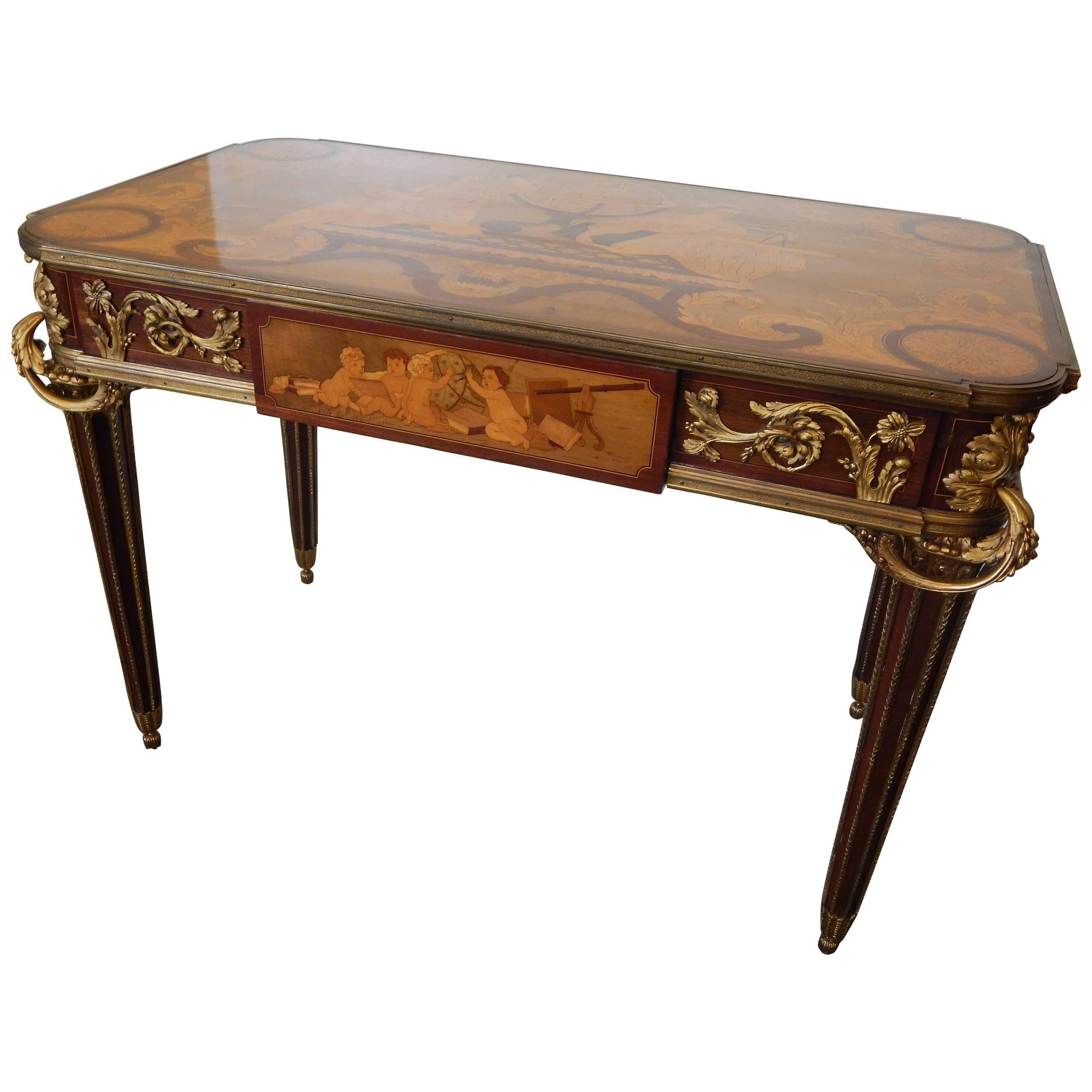 Fine and Rare Louis XVI Style Ormolu Mtd Inlaid Table De Salon  Francois Linke For Sale
