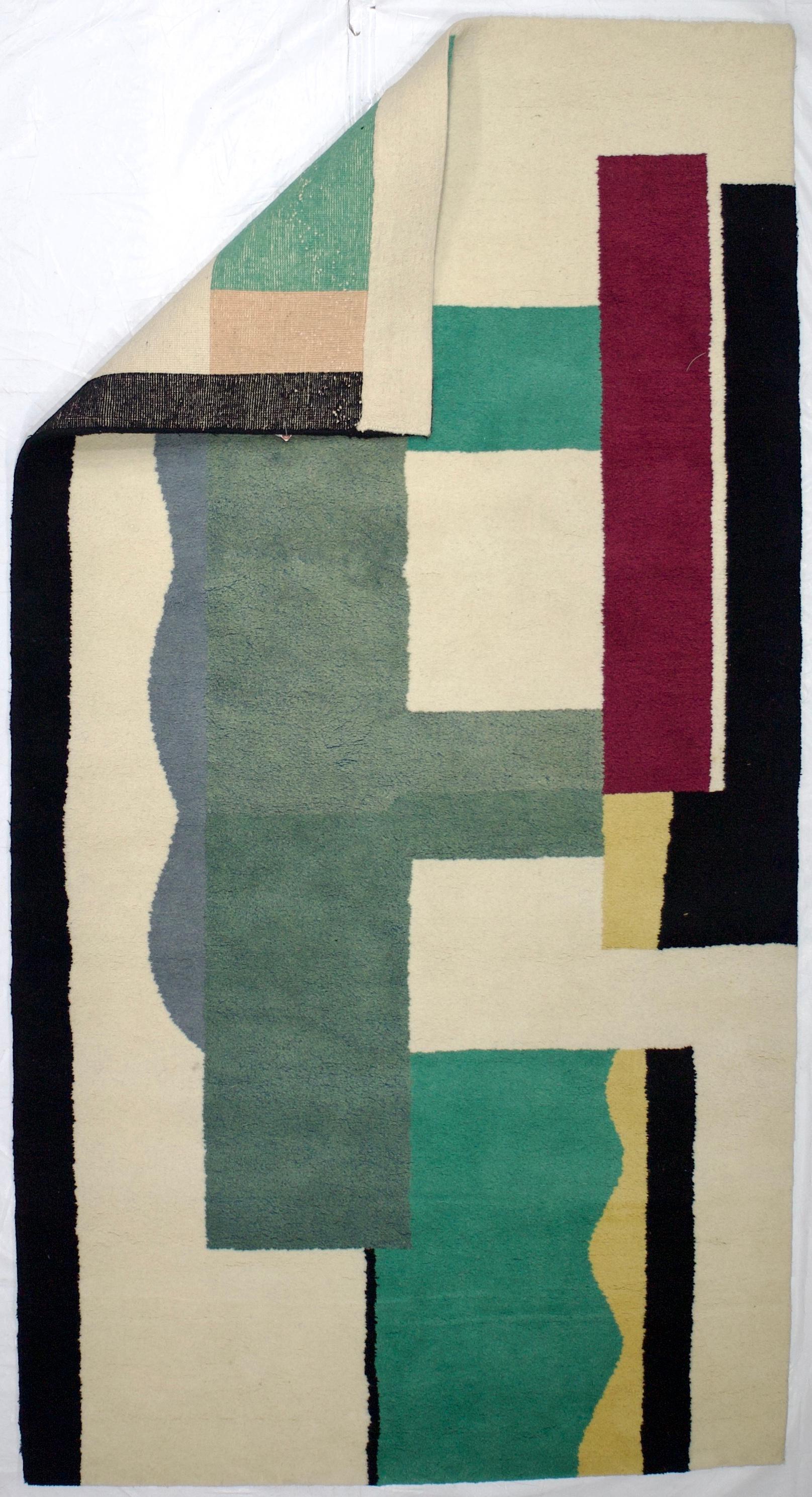 Fine and Rare Mid Century French Wool Rug Design by Fernand Lager 4’7