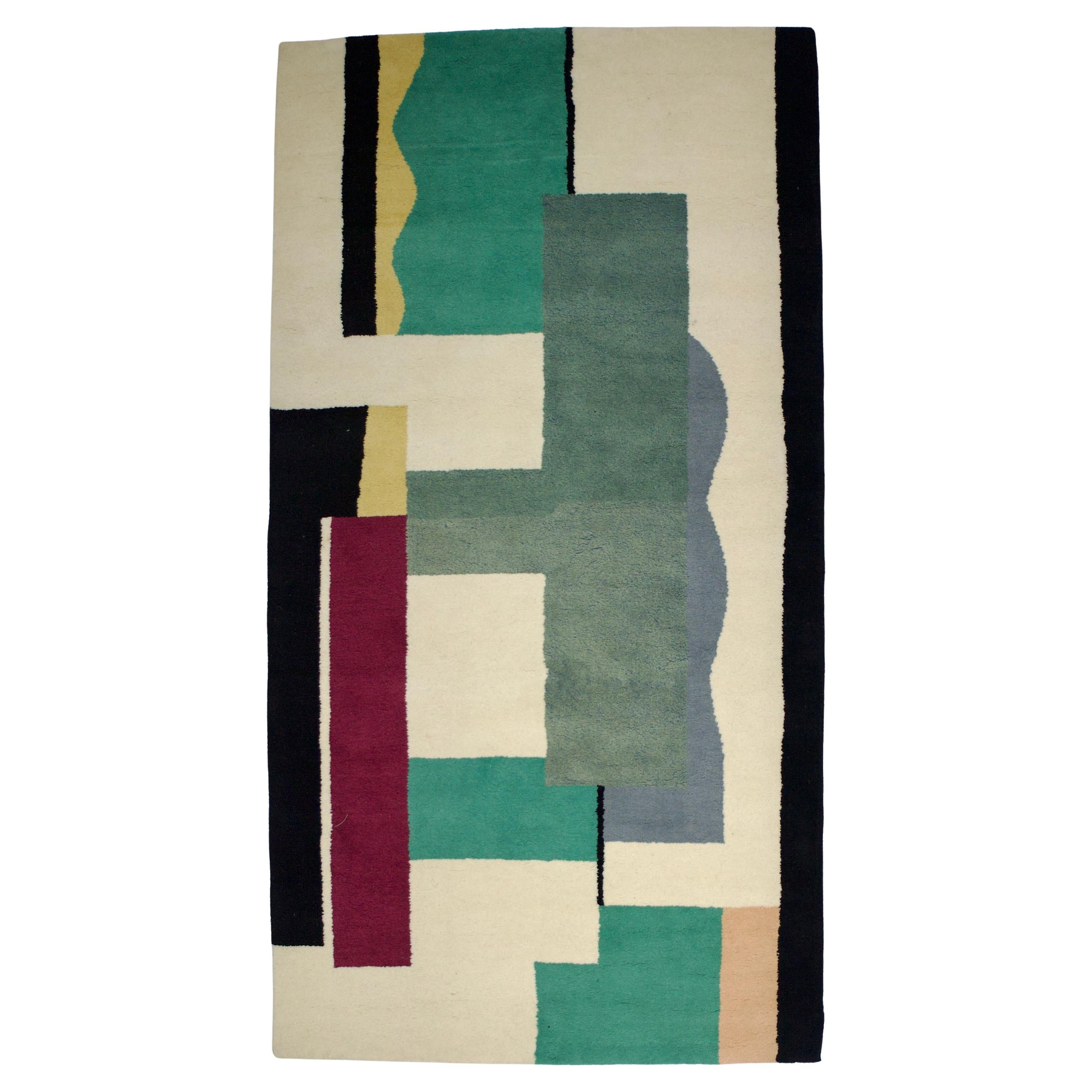 Fine and Rare Mid Century French Wool Rug Design by Fernand Lager 4’7" x 8’9" For Sale