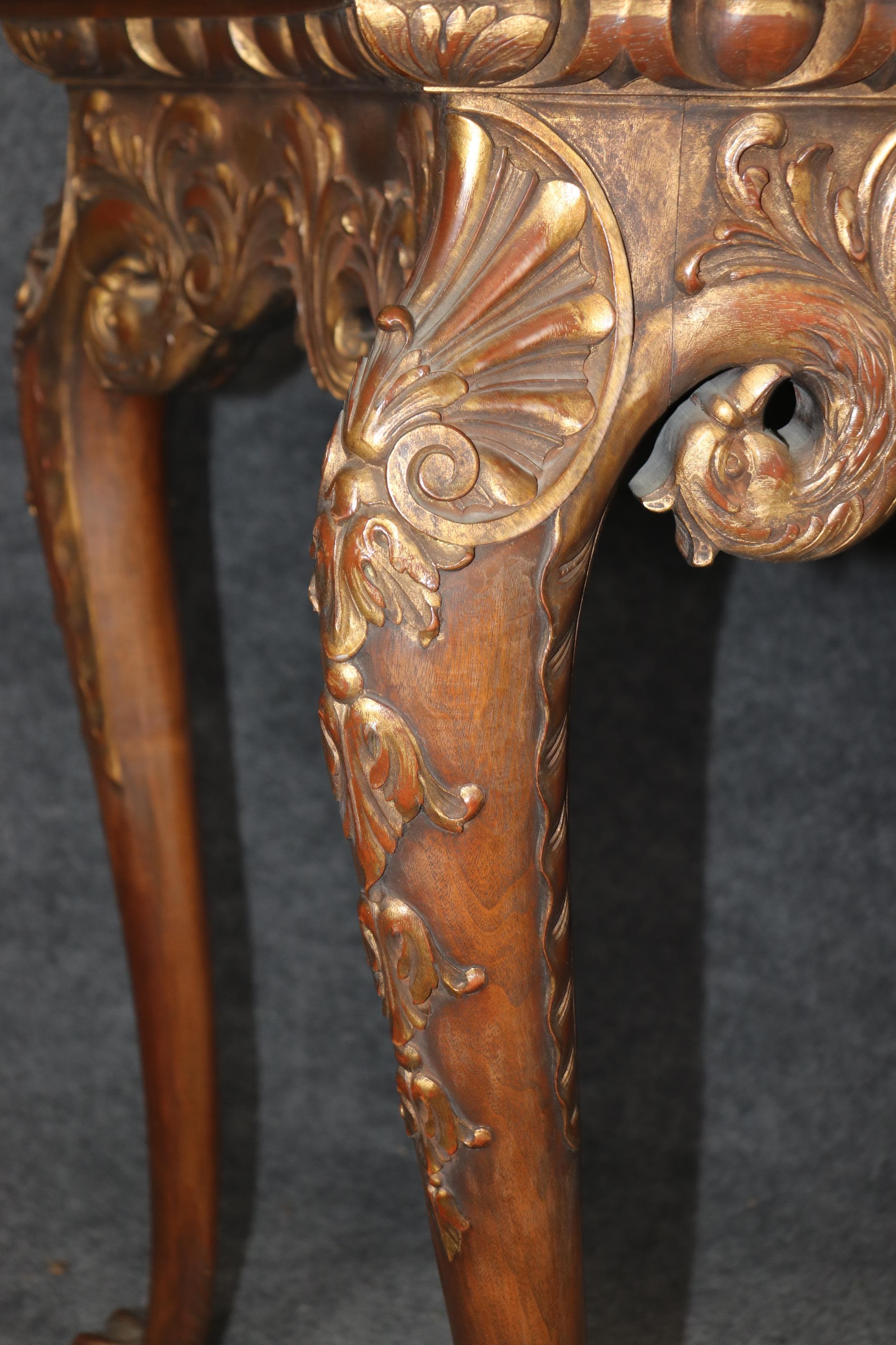 Fine and Rare Pair Carved Walnut English Georgian Giltwood Console Tables For Sale 5