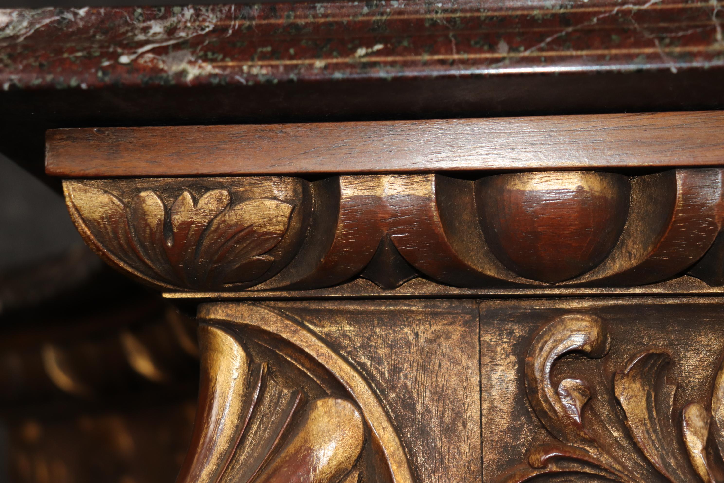 Fine and Rare Pair Carved Walnut English Georgian Giltwood Console Tables For Sale 8