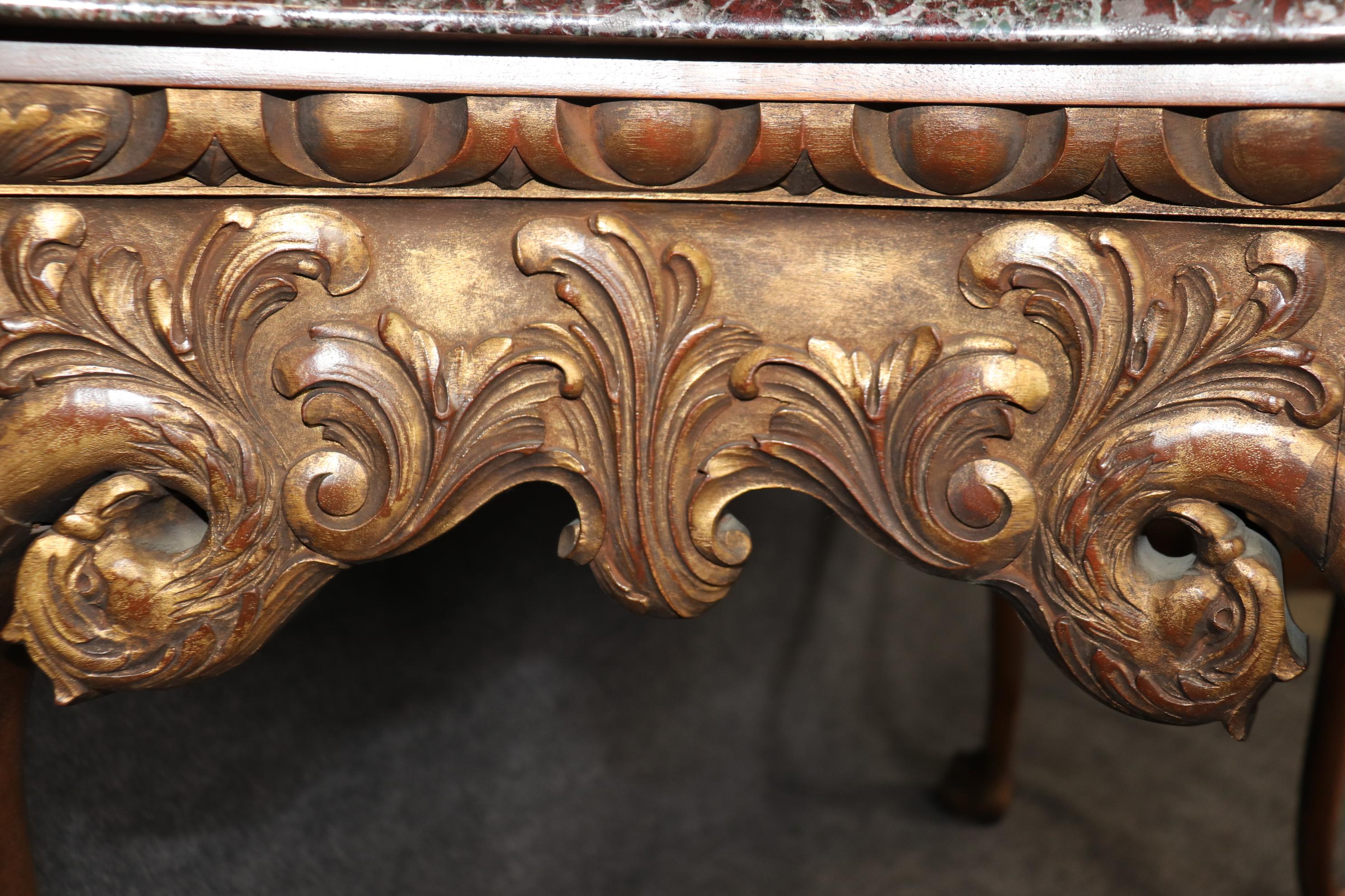Fine and Rare Pair Carved Walnut English Georgian Giltwood Console Tables For Sale 9