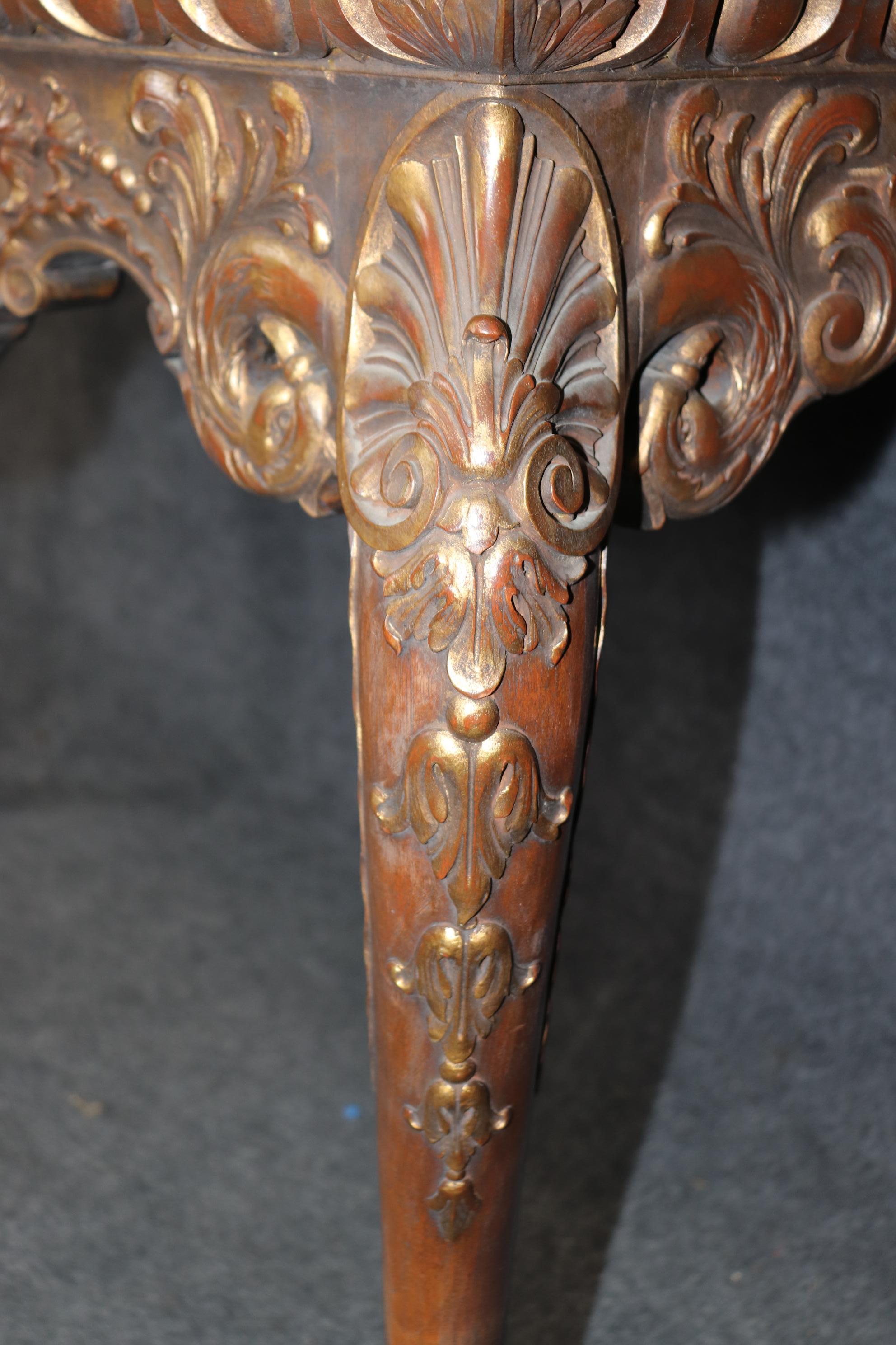 Fine and Rare Pair Carved Walnut English Georgian Giltwood Console Tables For Sale 10