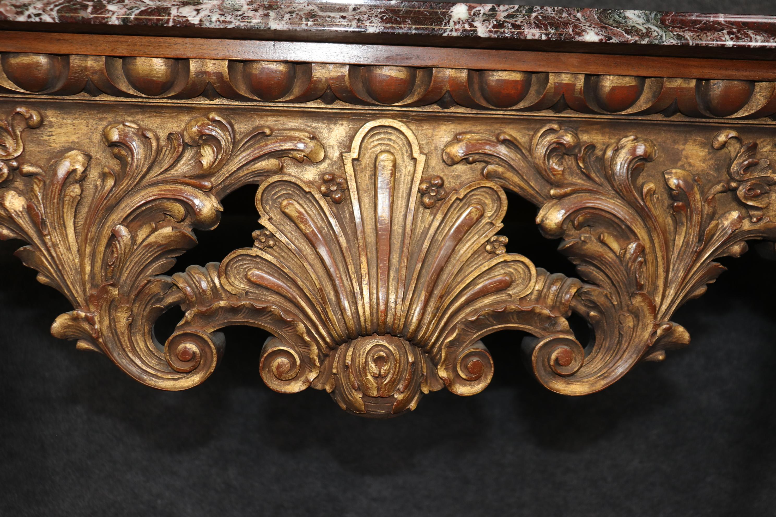 Fine and Rare Pair Carved Walnut English Georgian Giltwood Console Tables In Good Condition For Sale In Swedesboro, NJ