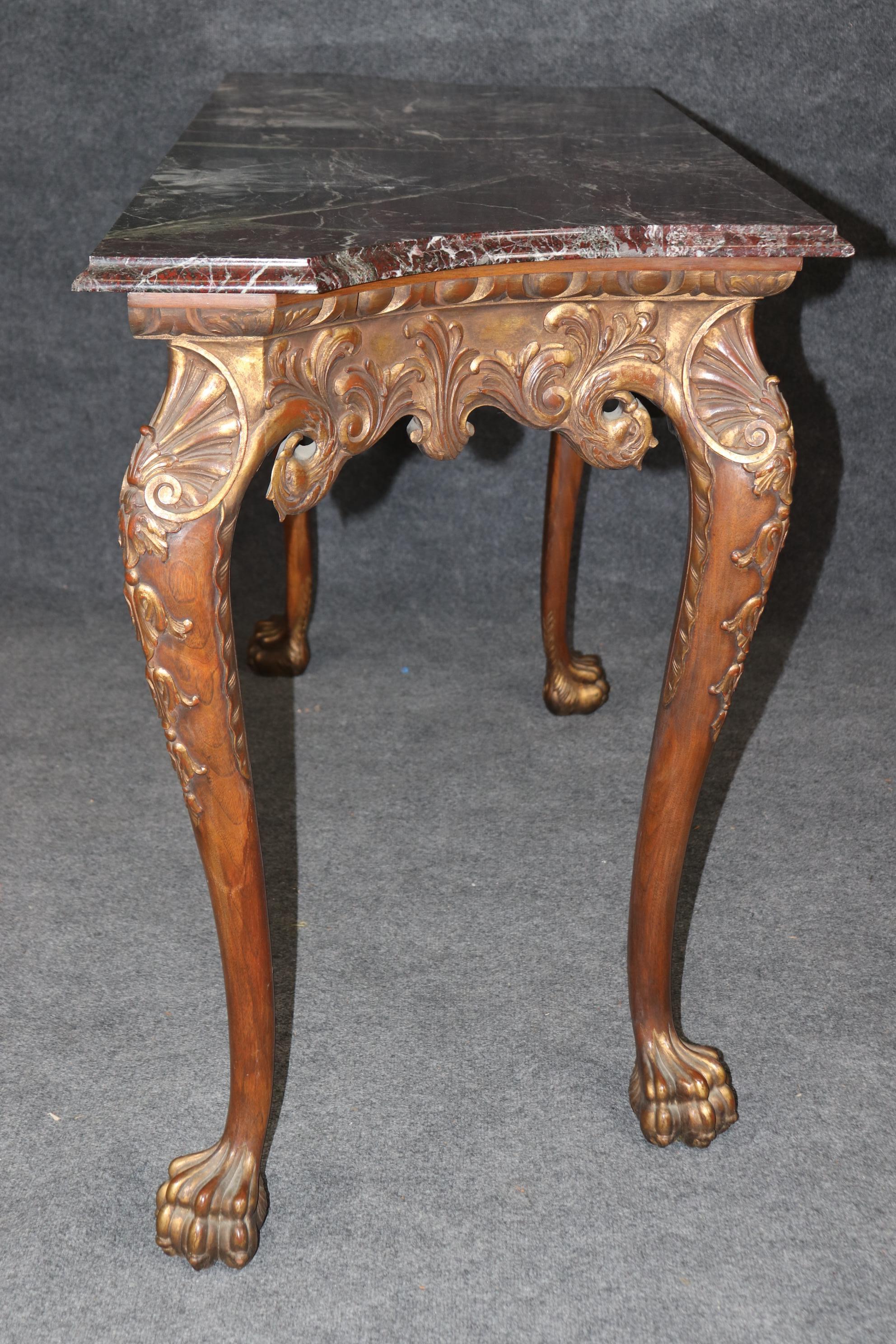 Fine and Rare Pair Carved Walnut English Georgian Giltwood Console Tables For Sale 3