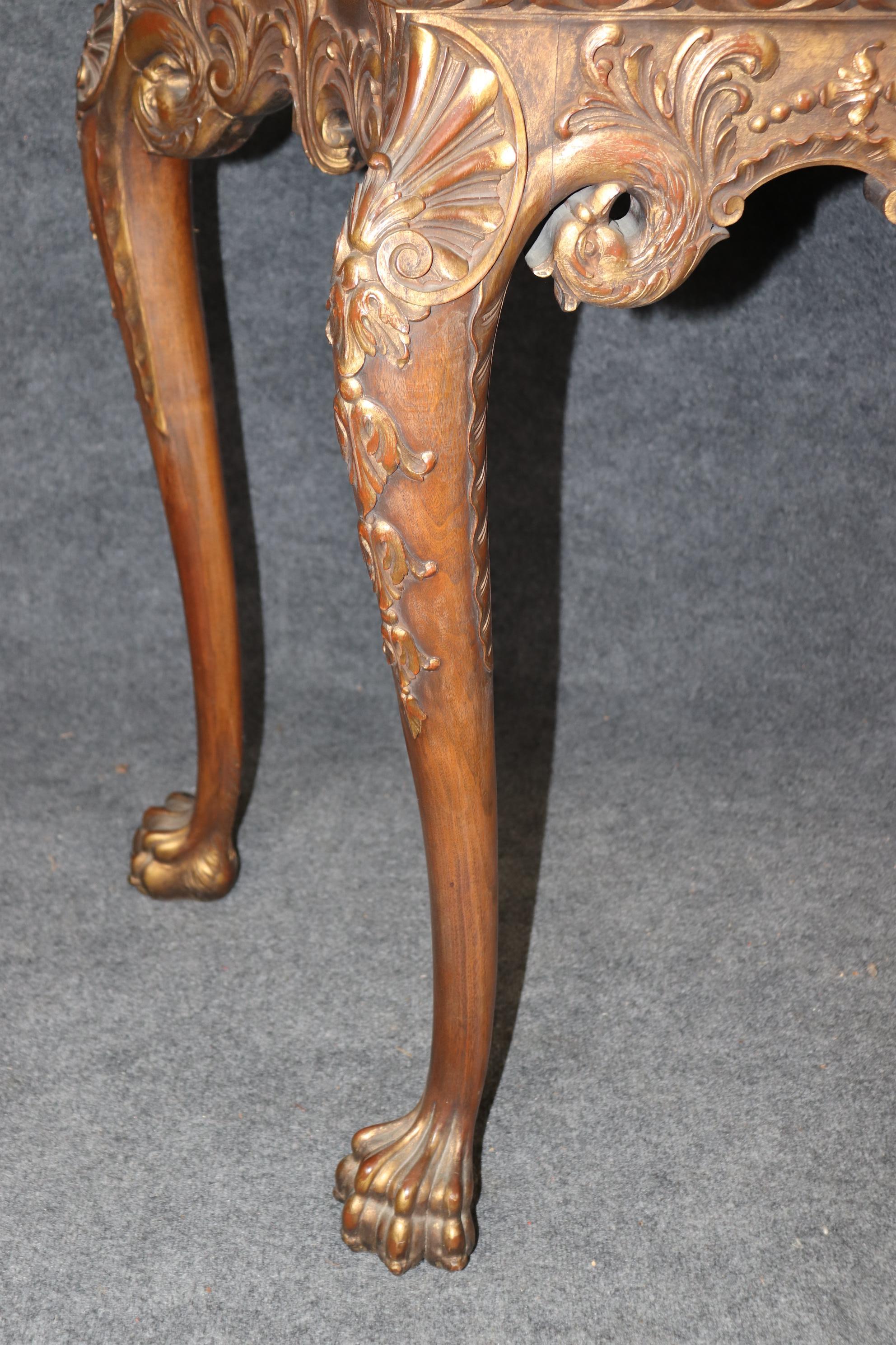 Fine and Rare Pair Carved Walnut English Georgian Giltwood Console Tables For Sale 4