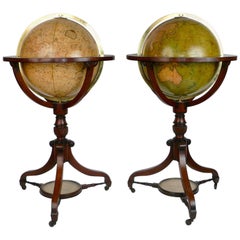 Antique Fine and Rare Pair of English Regency Floor Standing Library Globes