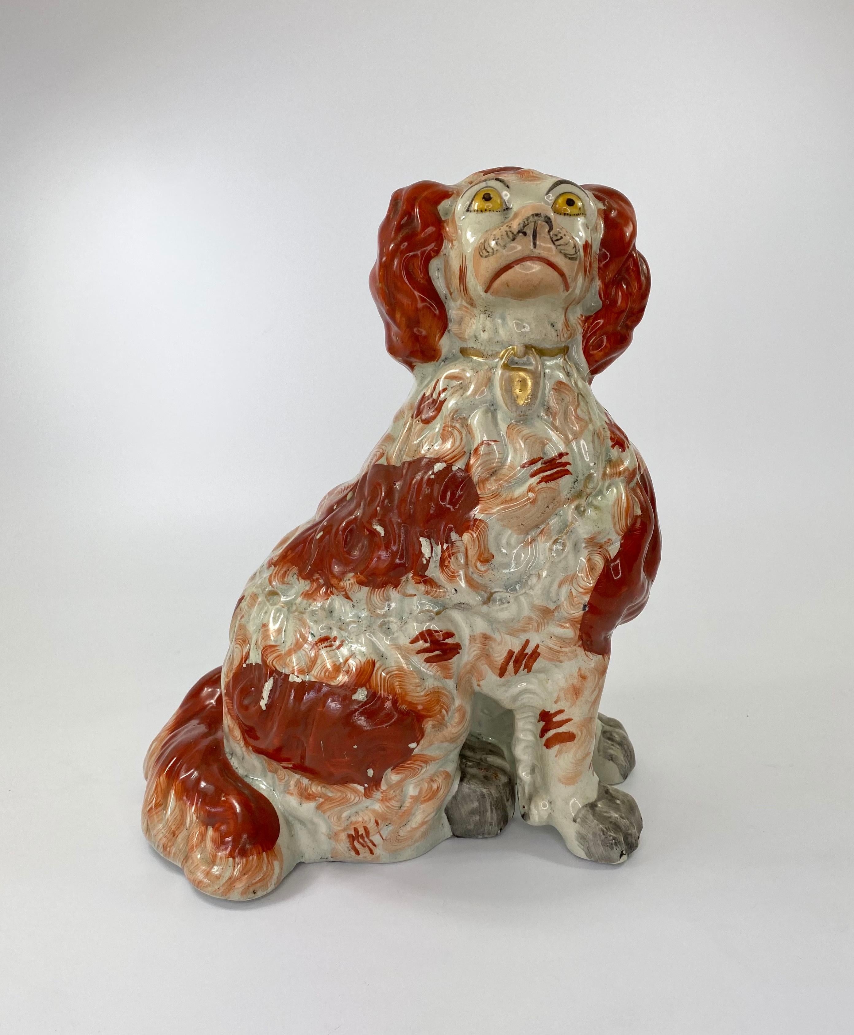 Fine and Rare Pair of Large Staffordshire Spaniels, c. 1840 5