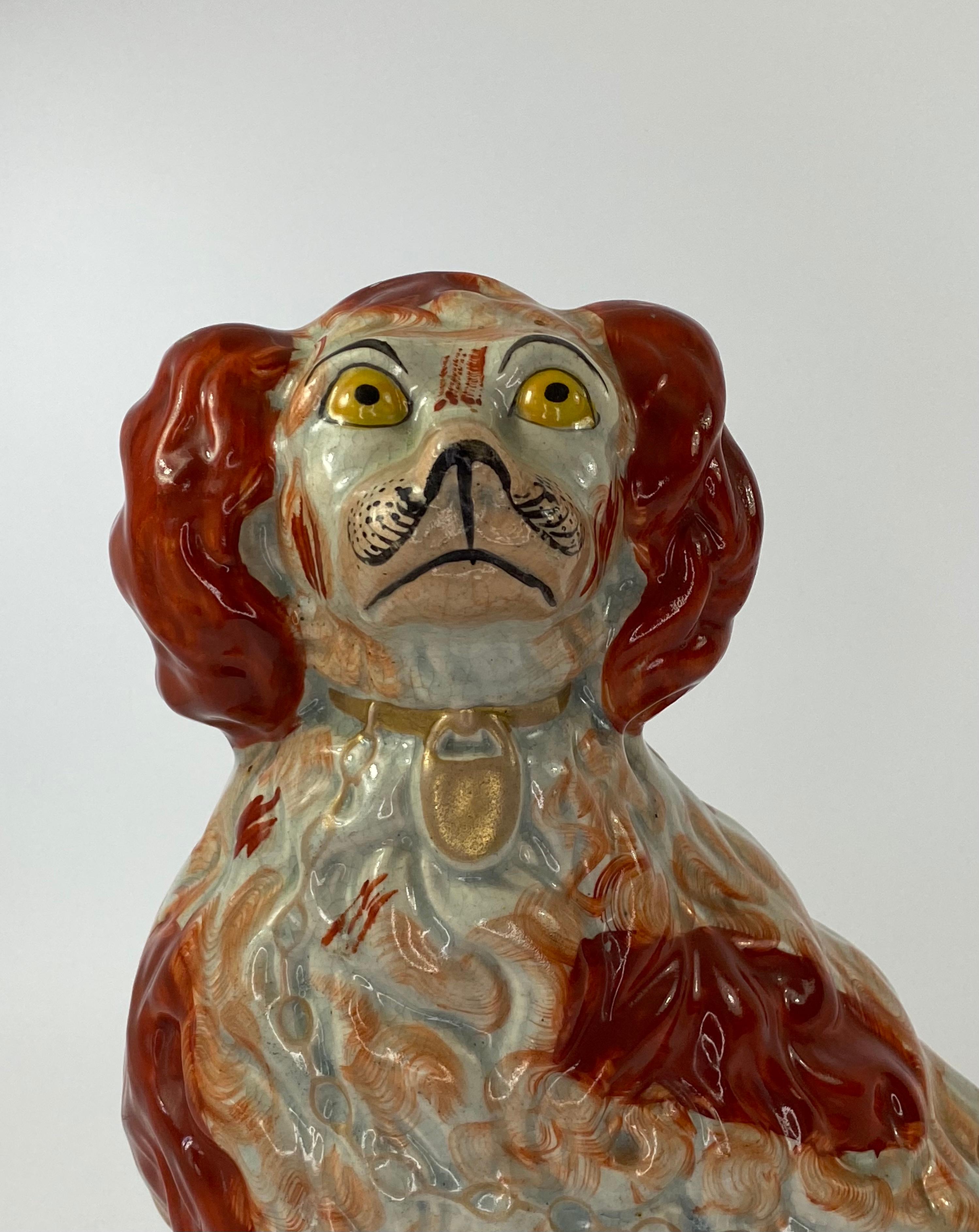 Victorian Fine and Rare Pair of Large Staffordshire Spaniels, c. 1840