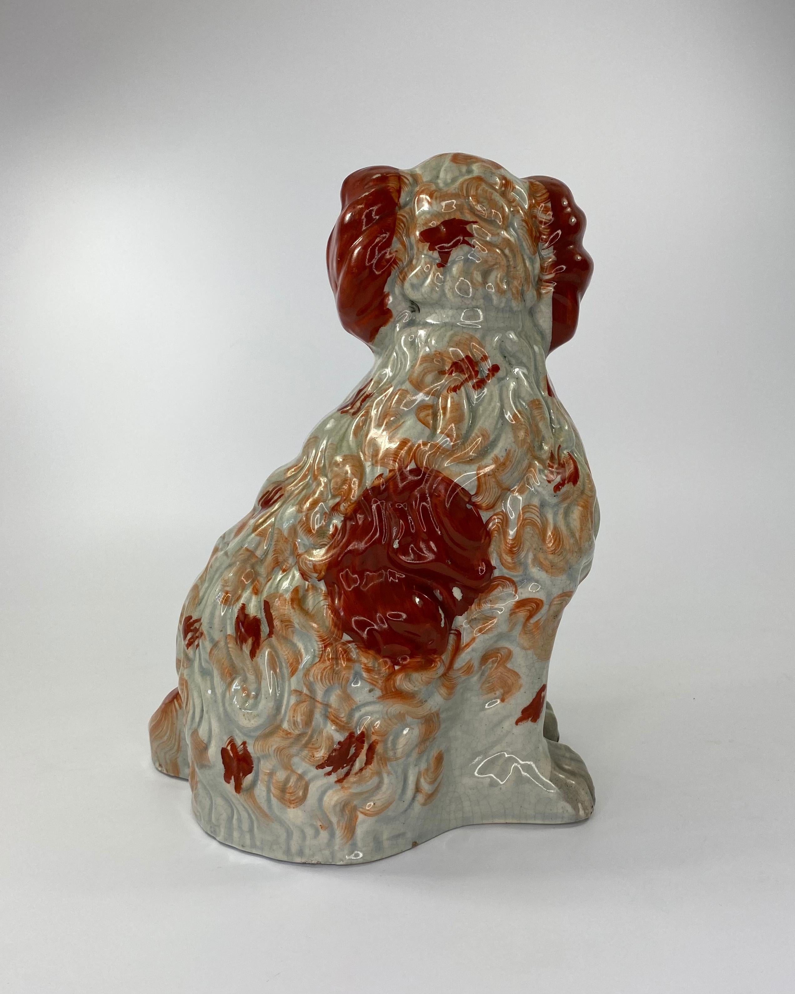 Fine and Rare Pair of Large Staffordshire Spaniels, c. 1840 In Excellent Condition In Gargrave, North Yorkshire
