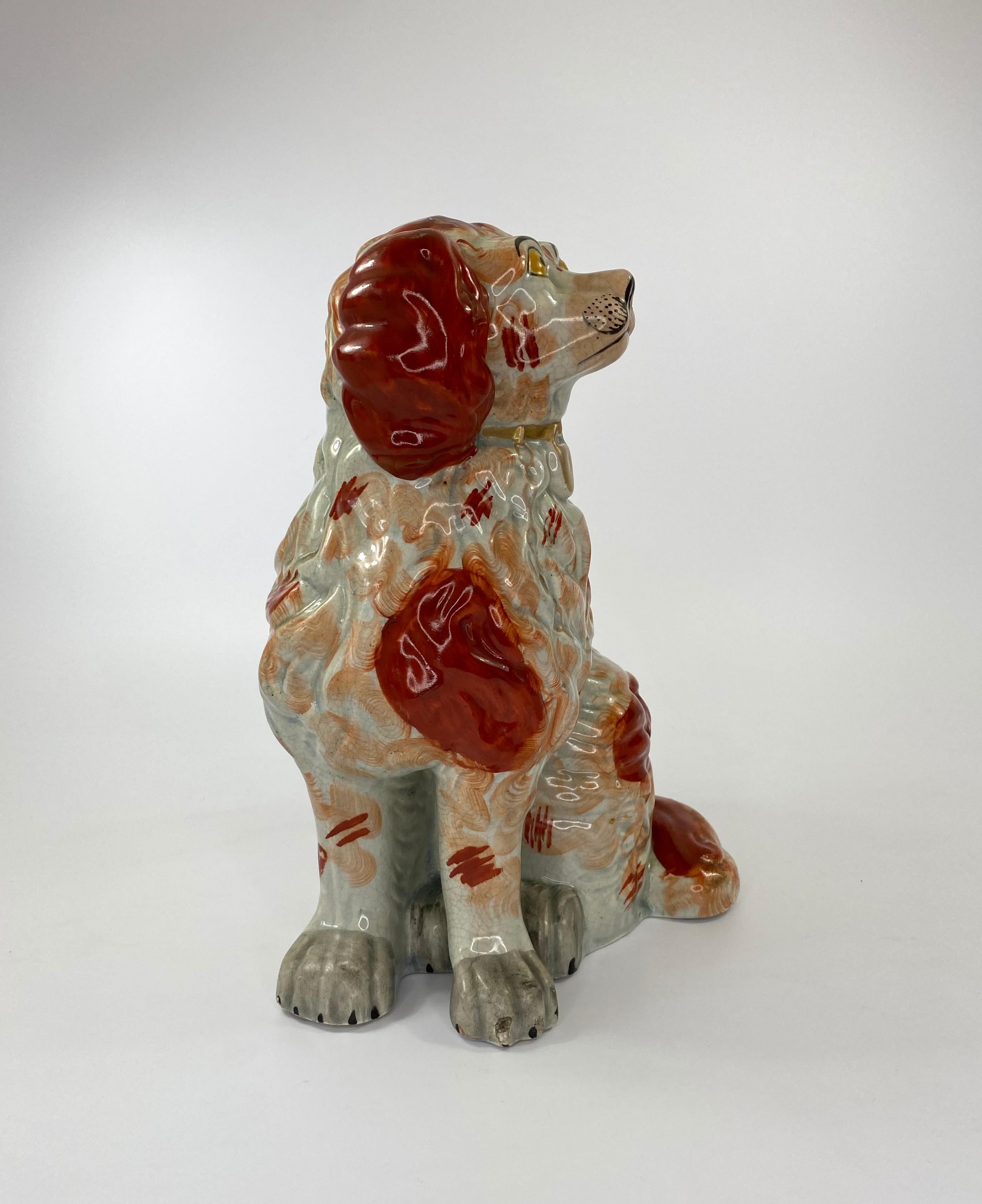 Mid-19th Century Fine and Rare Pair of Large Staffordshire Spaniels, c. 1840