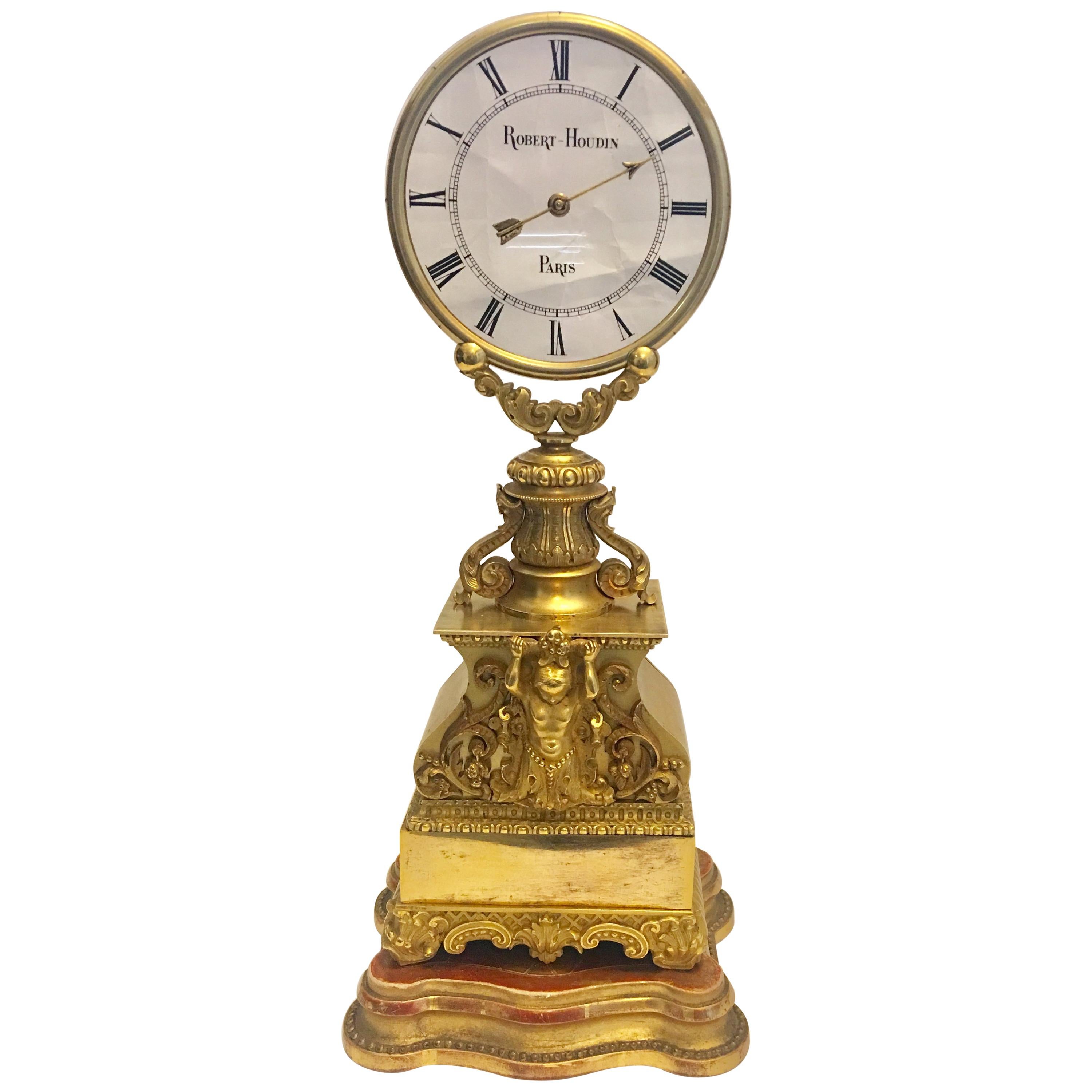 A Fine Robert-Houdin 19th Century Gilt Bronze Striking Mystery Clock