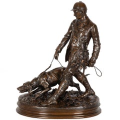 Fine and Rare “Valet de Limier” Antique Bronze Sculpture by Pierre Jules Mene
