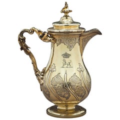 Fine and Rare William IV English Silver Gilt Coffee Jug