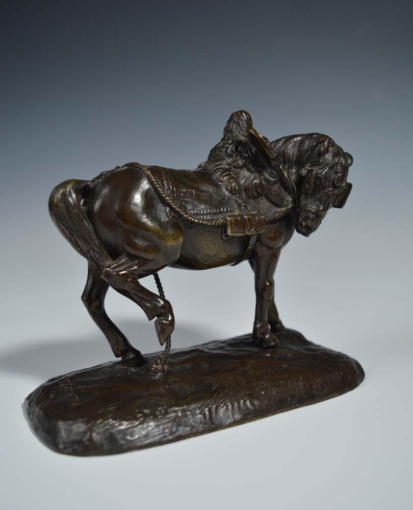 Napoleon III Fine and Small Antique Bronze of a Packhorse by T. Gechner For Sale