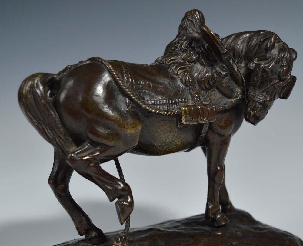 French Fine and Small Antique Bronze of a Packhorse by T. Gechner For Sale