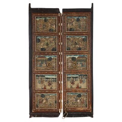Antique Pair of Indian wooden doors with painted decoration