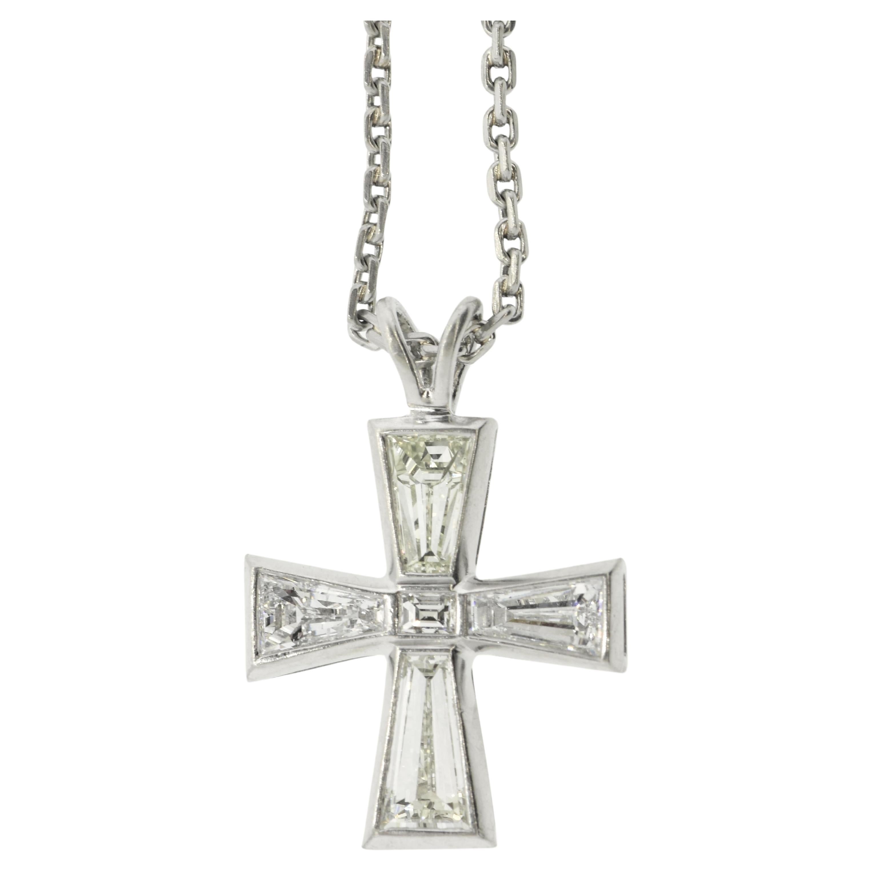 Fine and Unusual Fancy cut Diamond Maltese Vintage Platinum Cross. For Sale