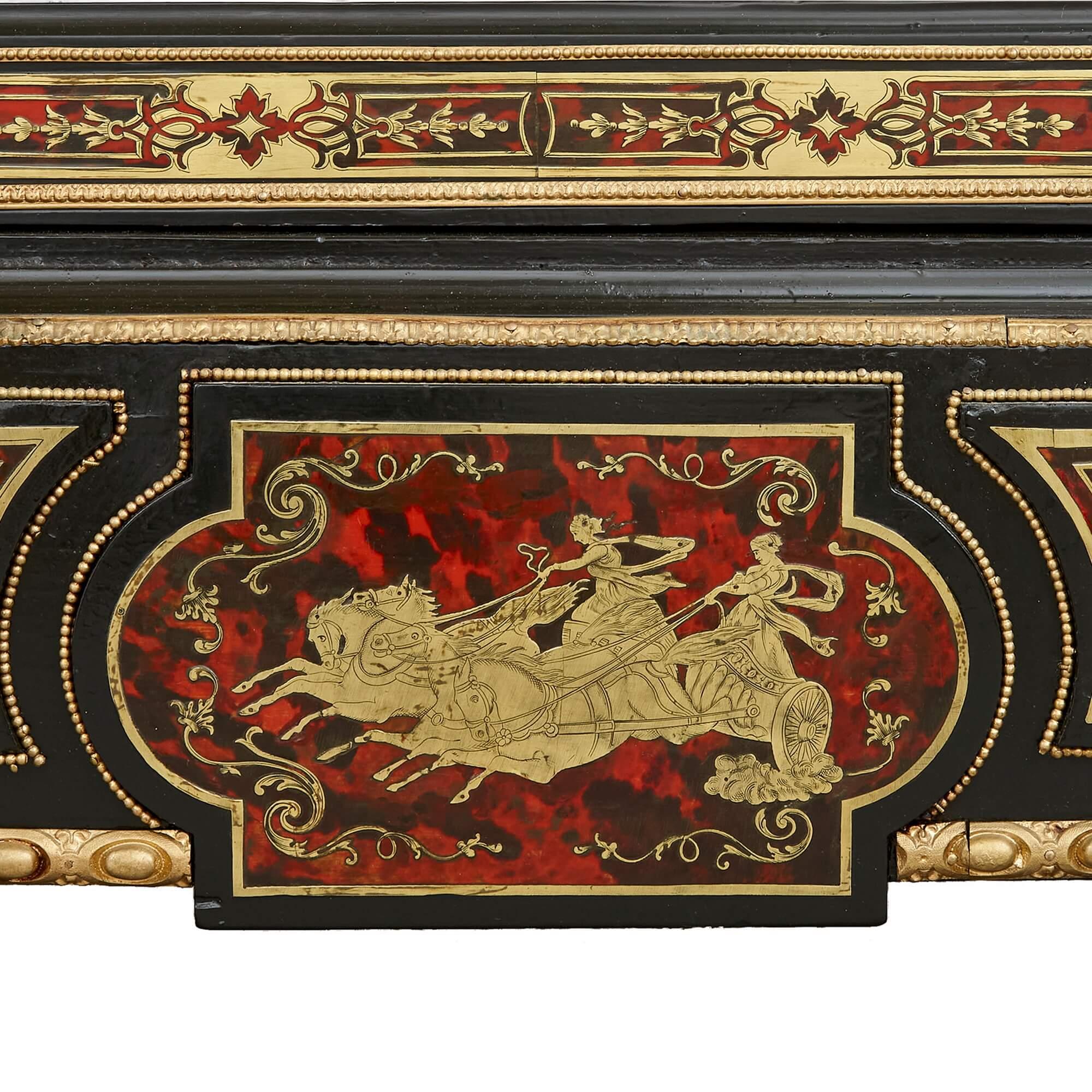 Ebonized Fine and Unusual Napoleon III period antique French Boulle marquetry cabinet For Sale