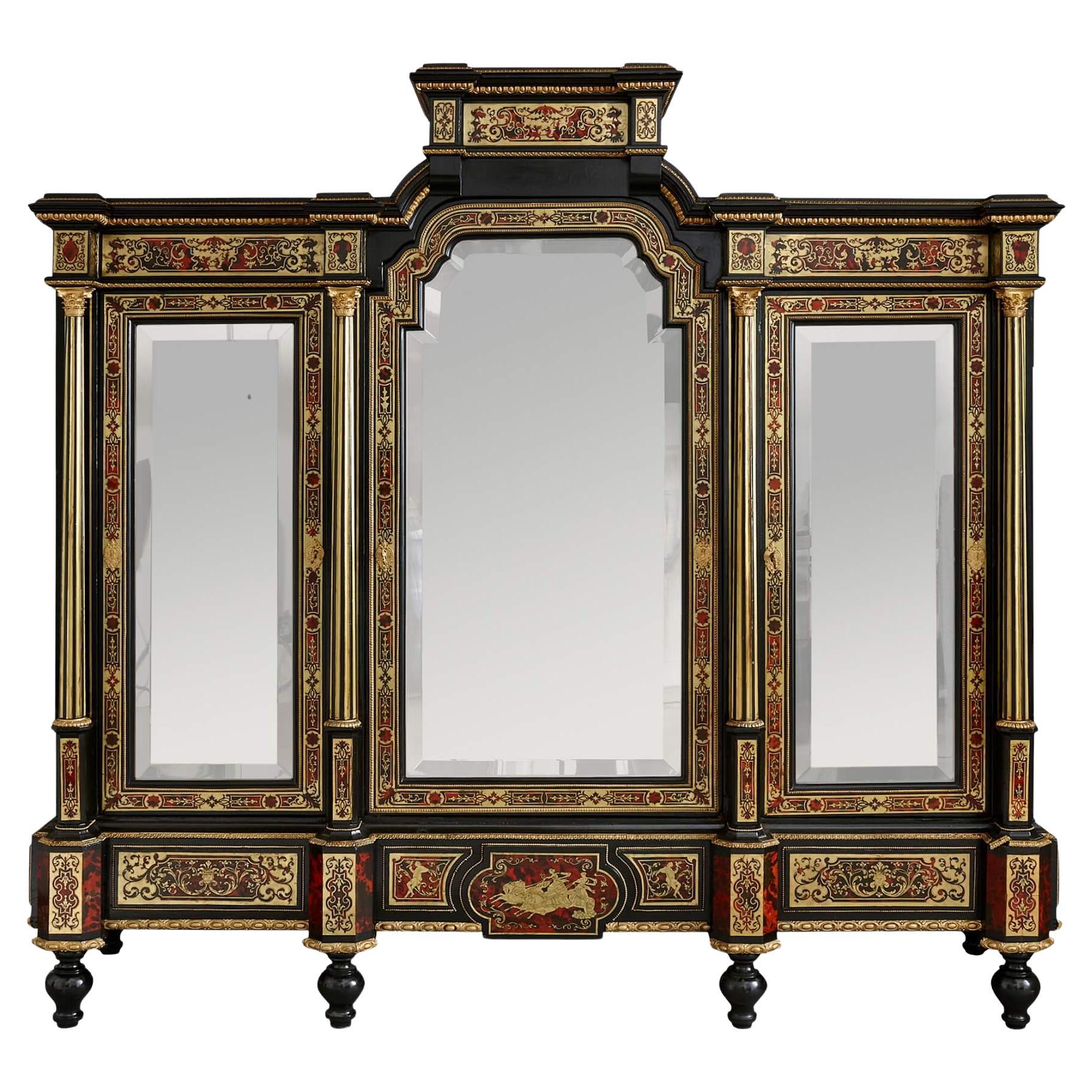 Fine and Unusual Napoleon III period antique French Boulle marquetry cabinet For Sale