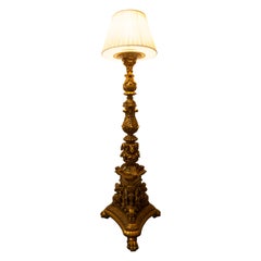 Lampada da terra monumentale del XIX secolo, fine e ben scolpita, in legno dorato francese