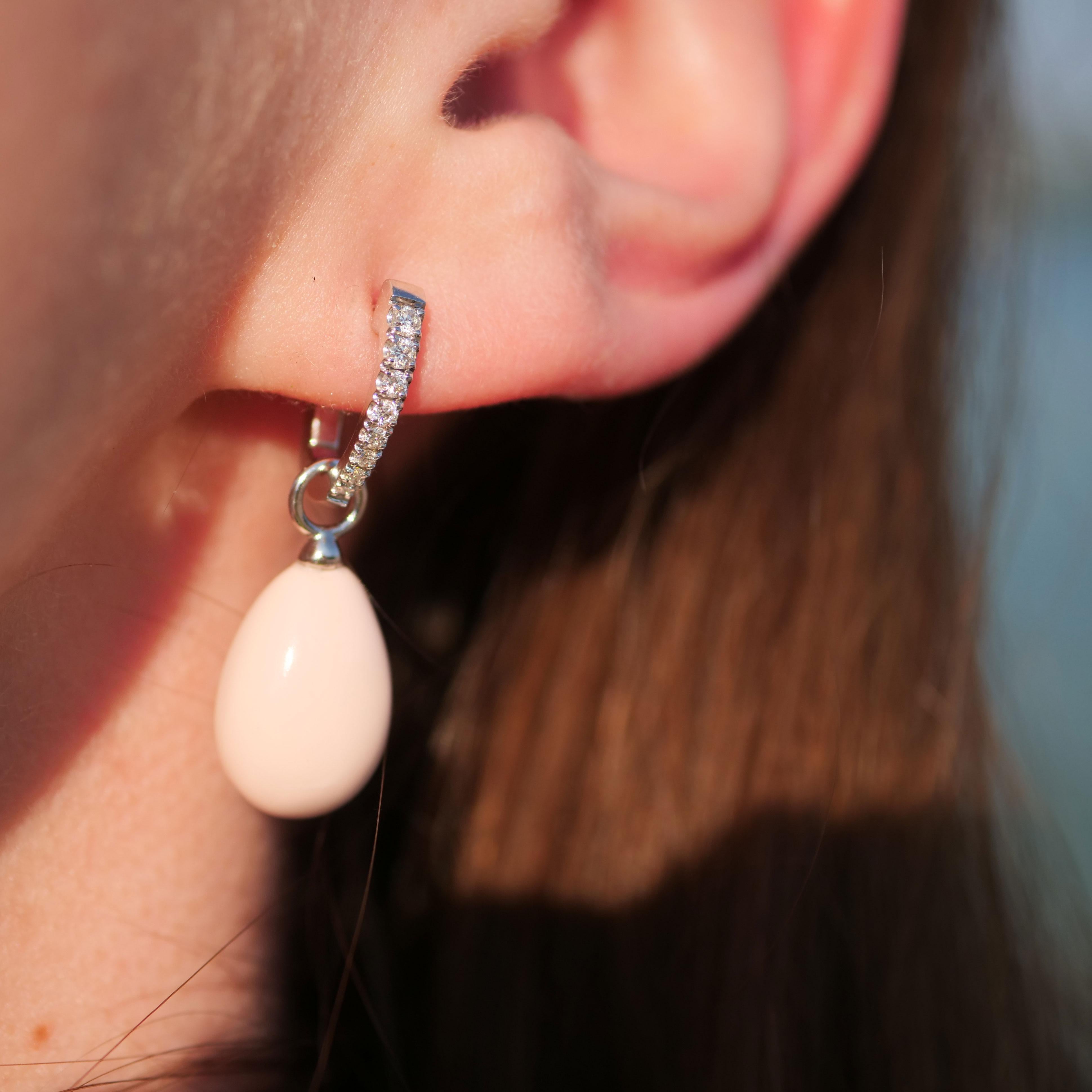 Fine Angel Skin Coral Drop Brilliant Earrings made in Italy Set possible elegant For Sale 7