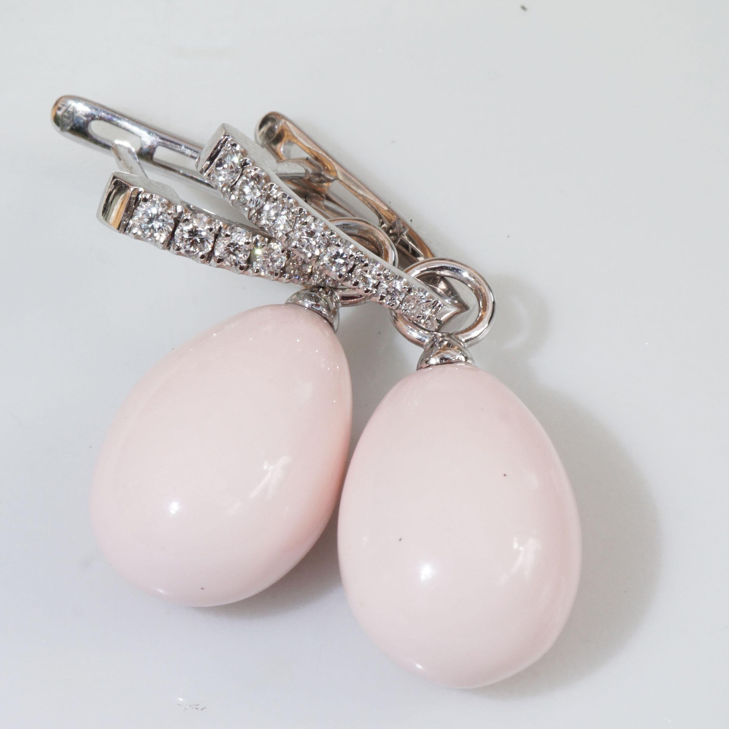 Modern Fine Angel Skin Coral Drop Brilliant Earrings made in Italy Set possible elegant For Sale