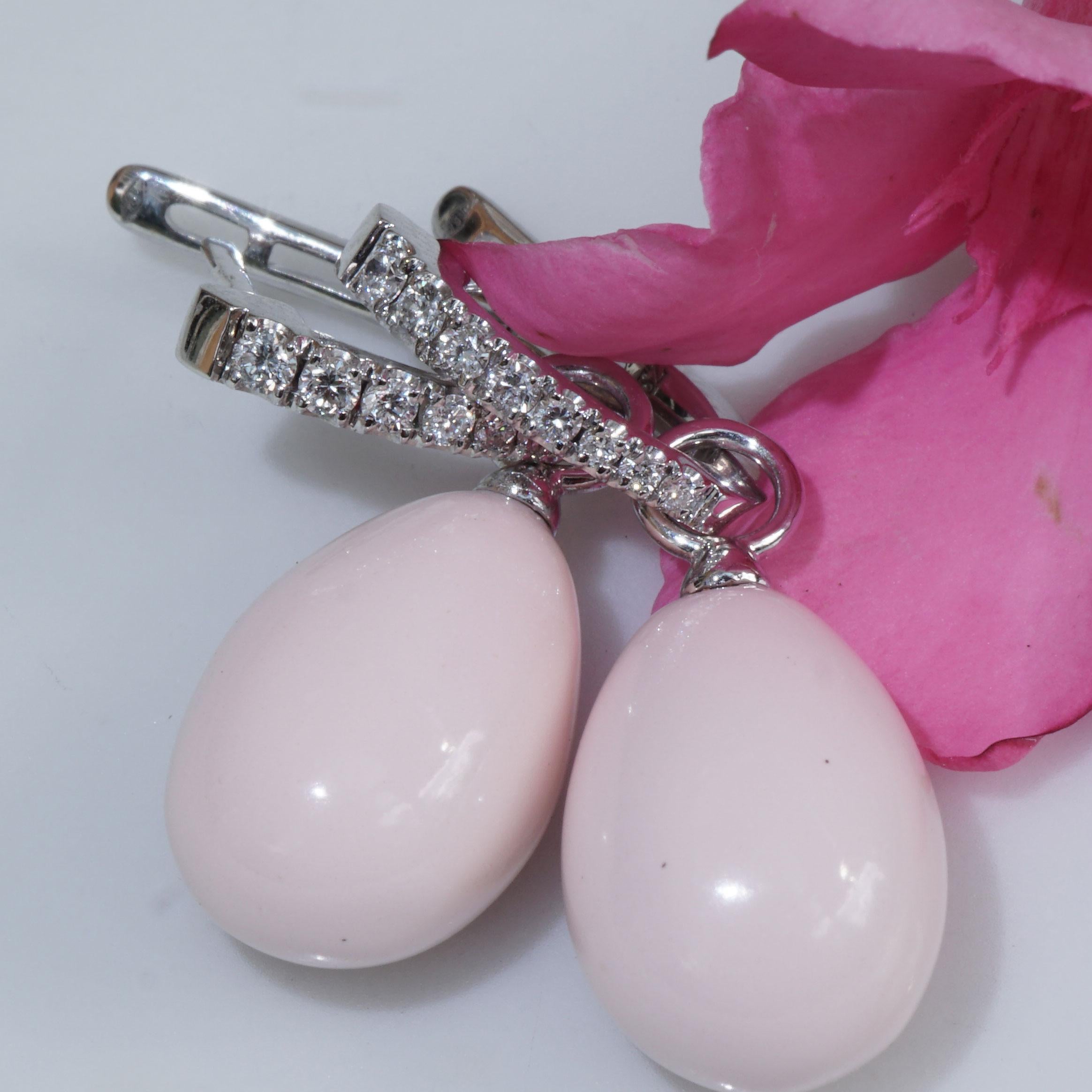Pear Cut Fine Angel Skin Coral Drop Brilliant Earrings made in Italy Set possible elegant For Sale
