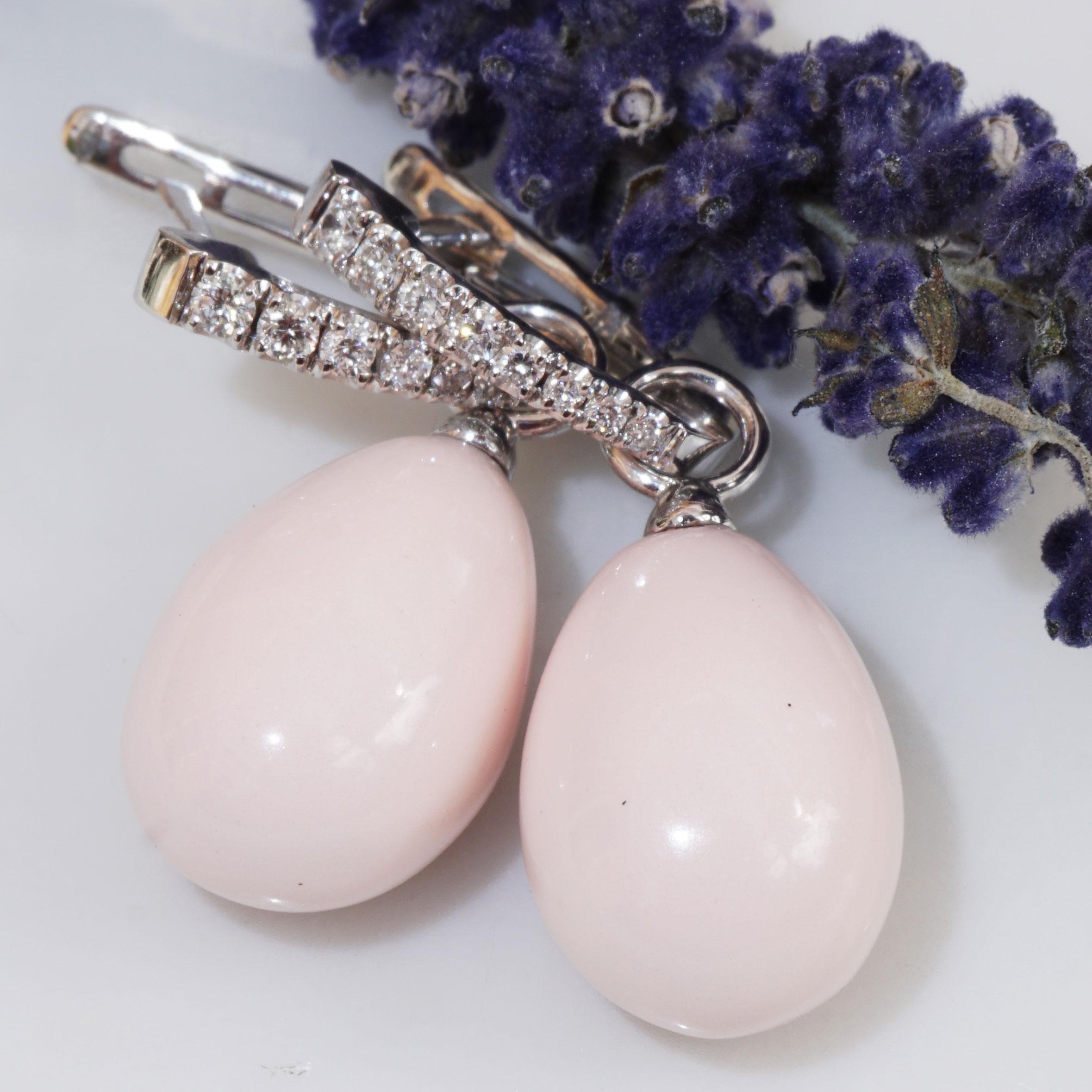 Fine Angel Skin Coral Drop Brilliant Earrings made in Italy Set possible elegant In New Condition For Sale In Viena, Viena