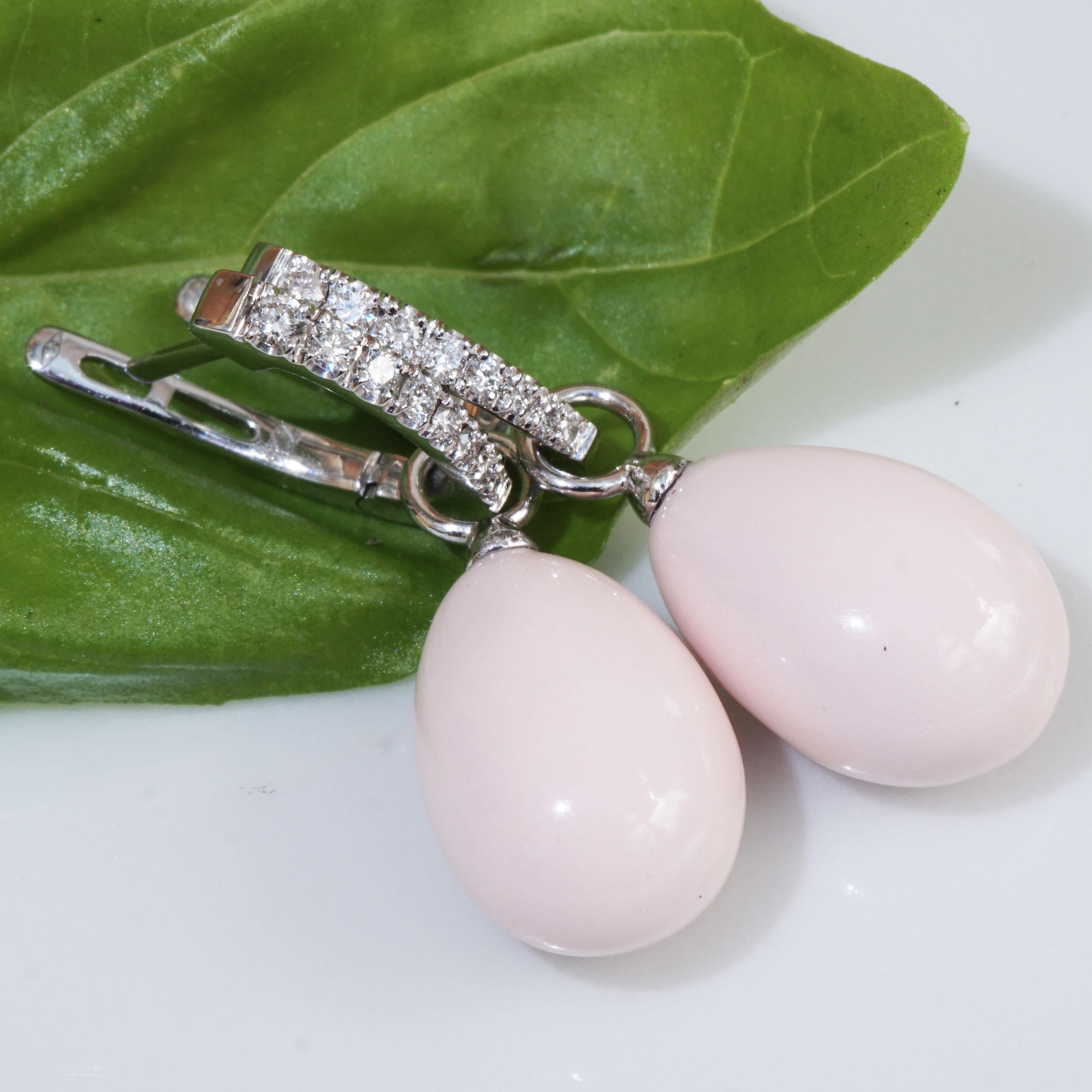 Women's or Men's Fine Angel Skin Coral Drop Brilliant Earrings made in Italy Set possible elegant For Sale