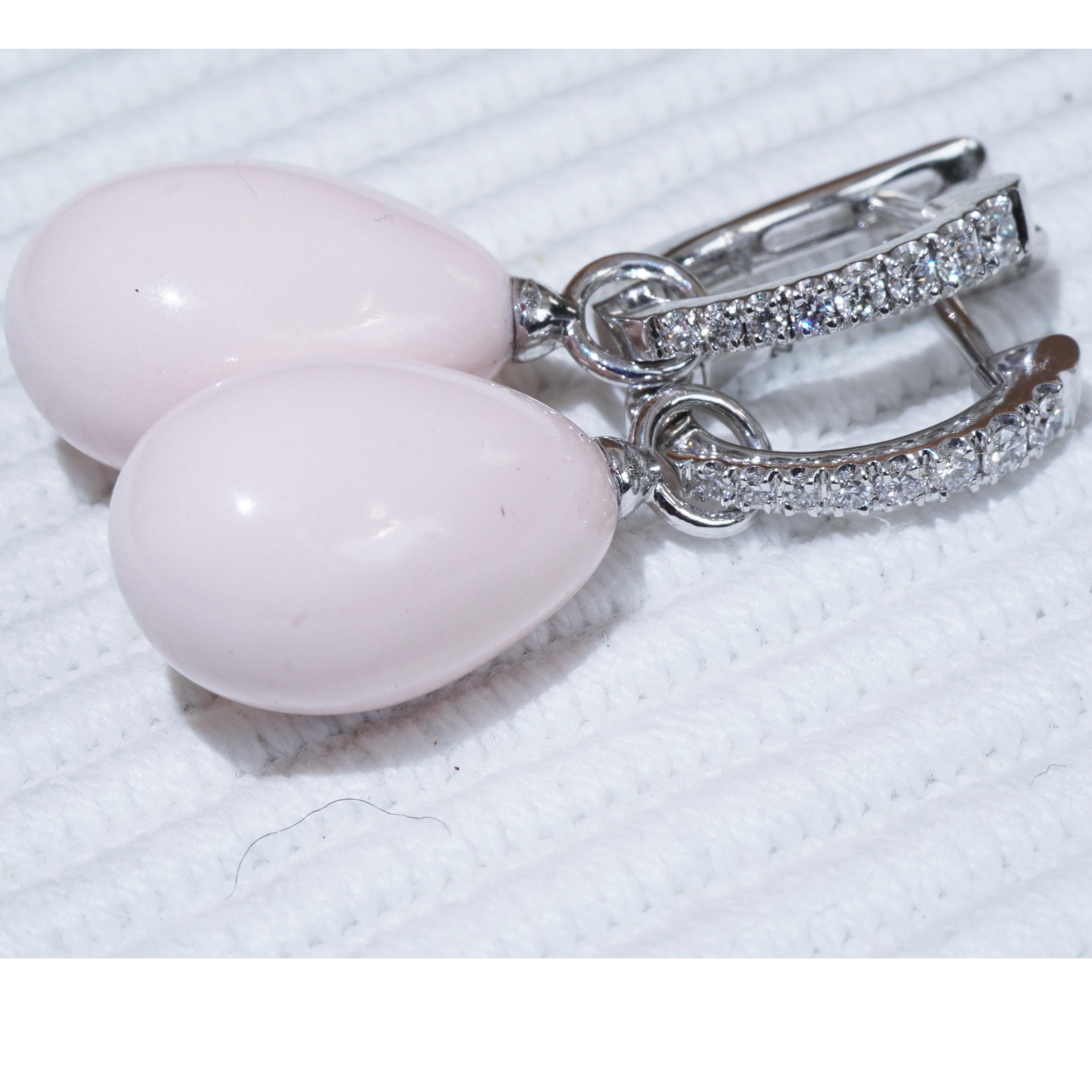 Fine Angel Skin Coral Drop Brilliant Earrings made in Italy Set possible elegant For Sale 3