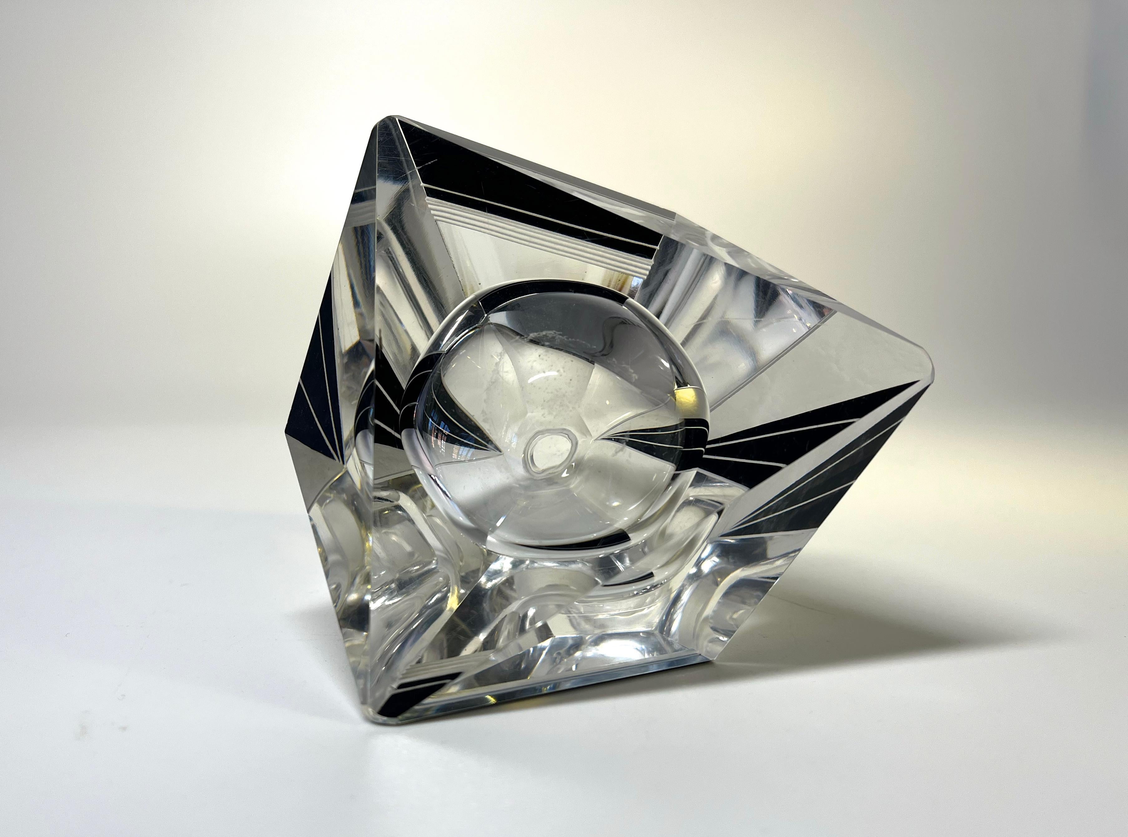Fine Angular Geometric Czech Art Deco Black Enamel Crystal Perfume Bottle 1930s For Sale 1