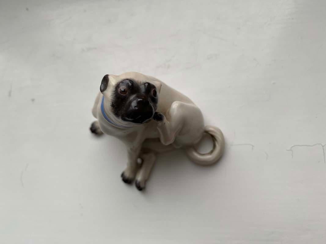 Fine Animal Sculpture, Porcelain Pug Dog, Meissen Porcelain, Mid 20th Century 3