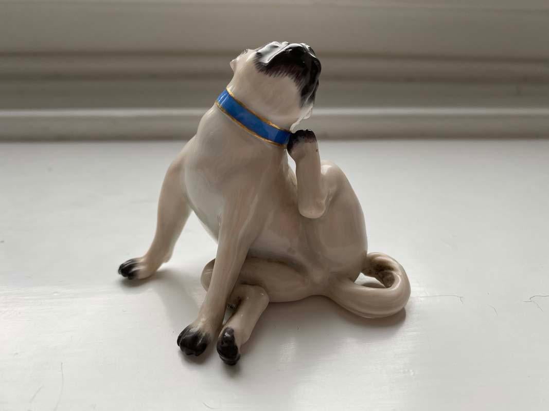 Fine Animal Sculpture, Porcelain Pug Dog, Meissen Porcelain, Mid 20th Century 4