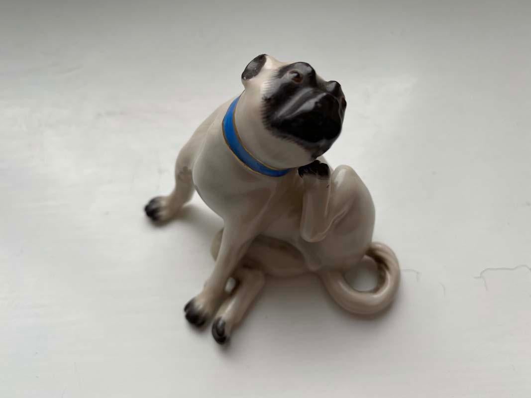 Fine Animal Sculpture, Porcelain Pug Dog, Meissen Porcelain, Mid 20th Century 1