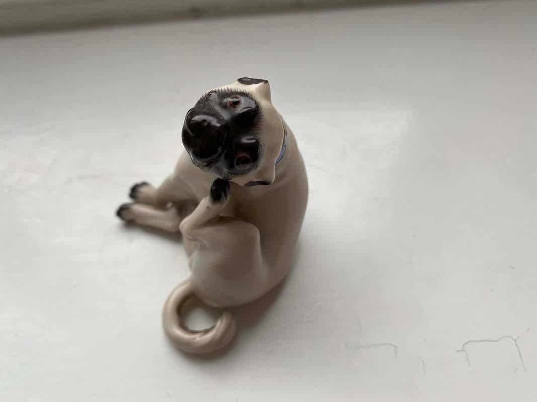 Fine Animal Sculpture, Porcelain Pug Dog, Meissen Porcelain, Mid 20th Century 2