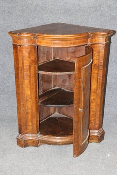 Fine Antique 1780s Italian Burled Walnut Primitive Corner Cabinet Rustic Lock