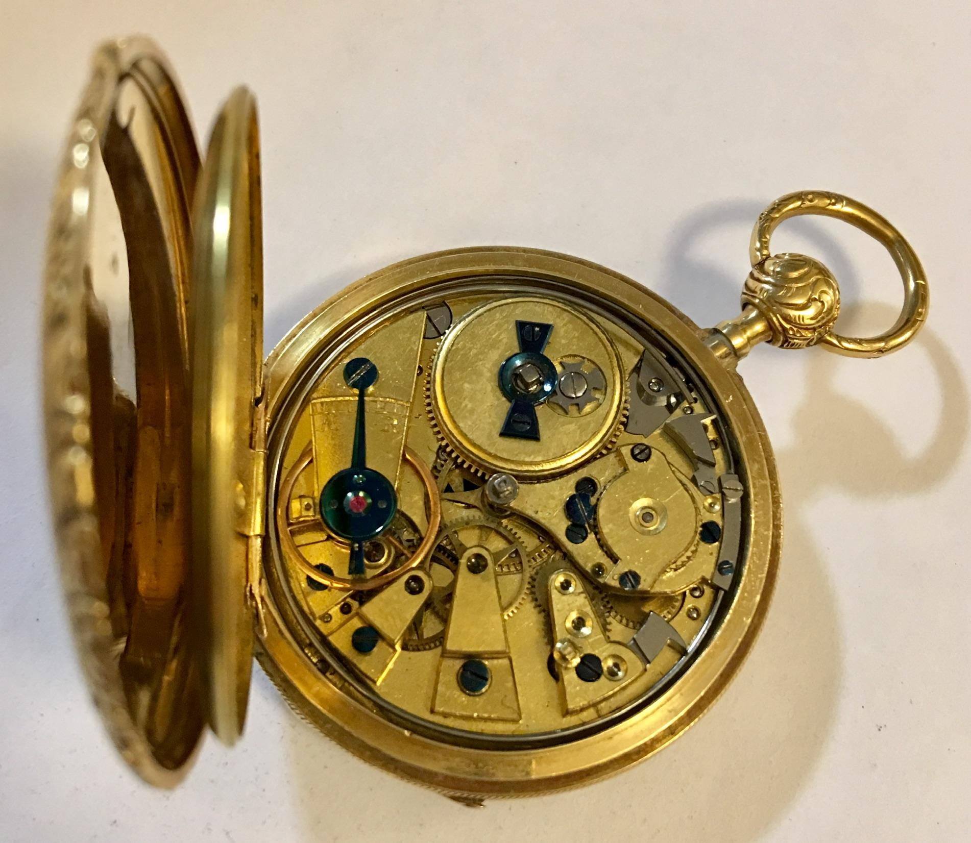 Fine Antique 18 Karat Gold Quarter Repeater Lightweight Pocket Watch For Sale 5