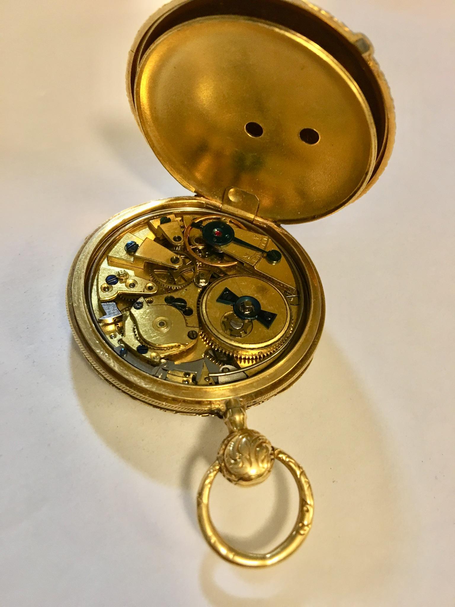 Fine Antique 18 Karat Gold Quarter Repeater Lightweight Pocket Watch For Sale 6
