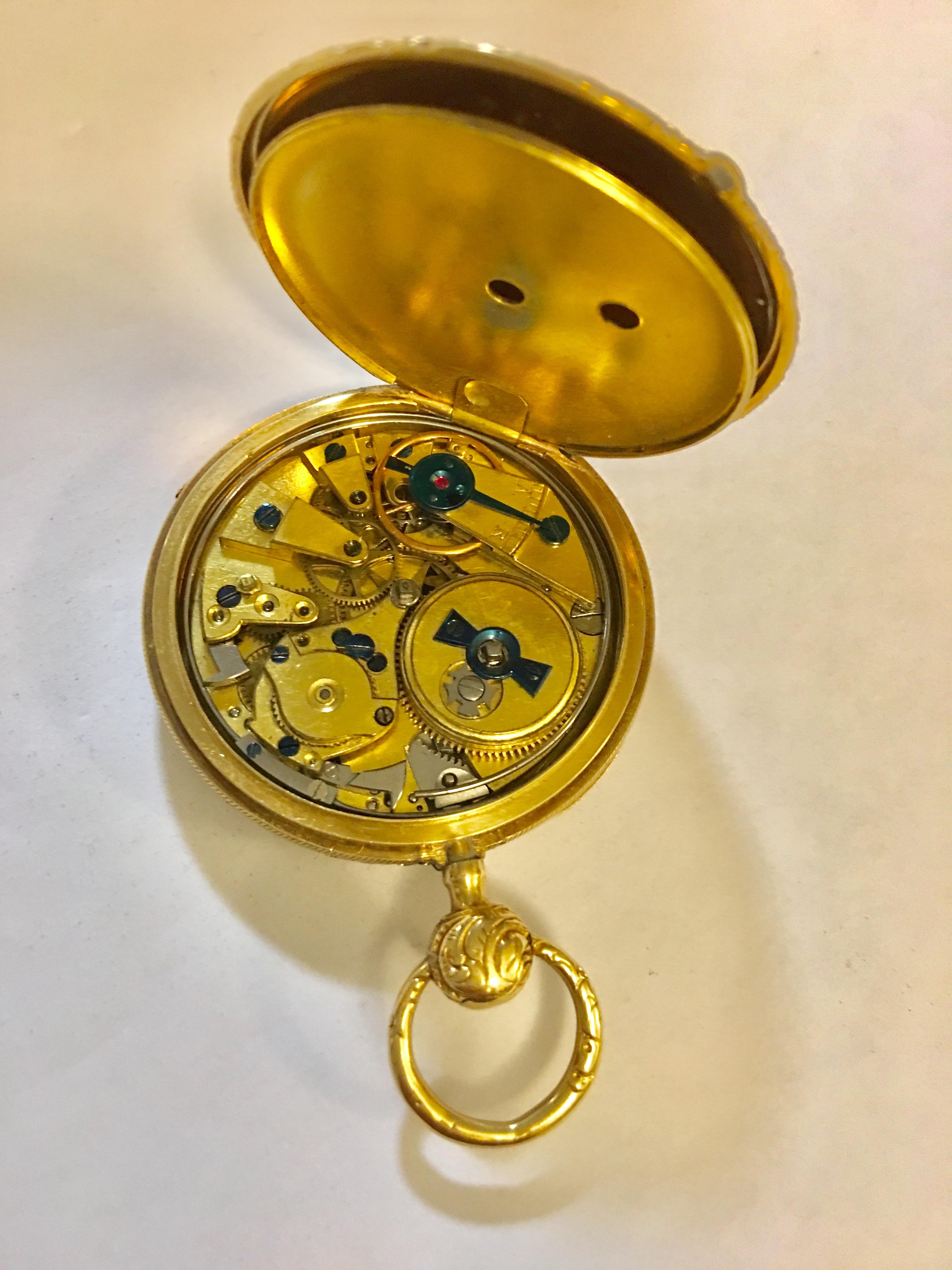 Fine Antique 18 Karat Gold Quarter Repeater Lightweight Pocket Watch For Sale 7