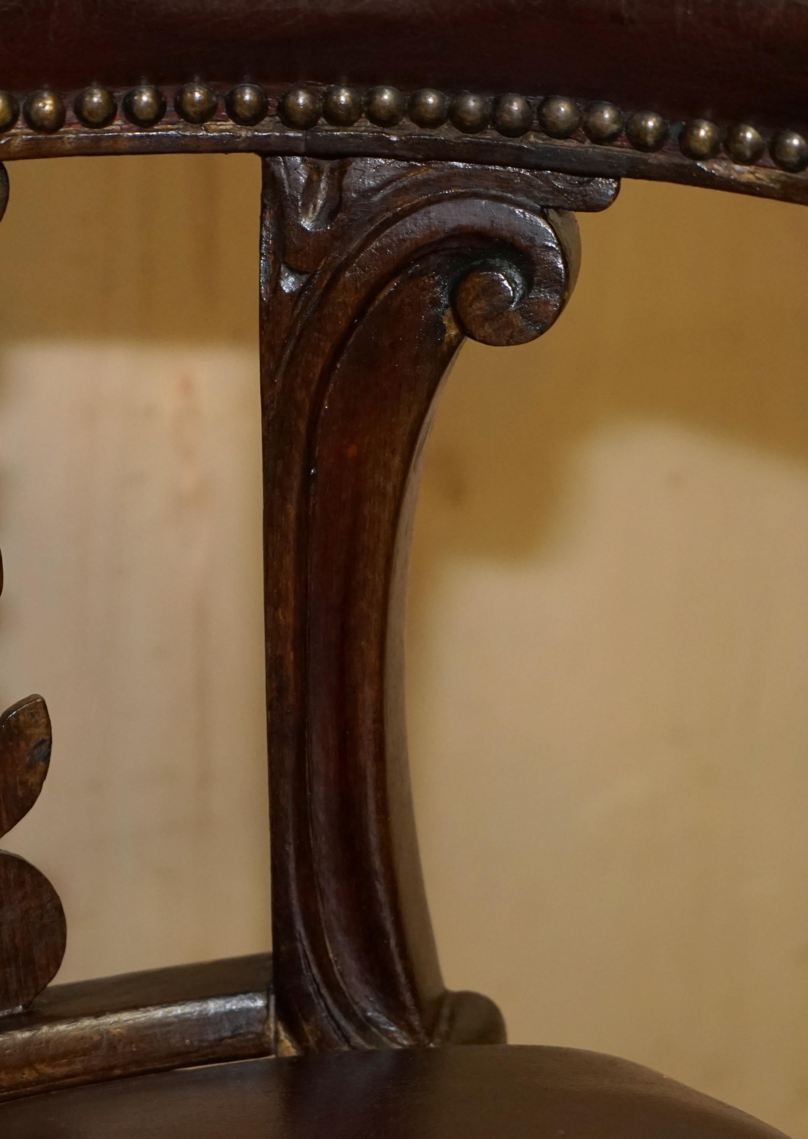 Fine Antique 1830 William iv Cockfighting Brown Leather Chair Original Castors For Sale 4