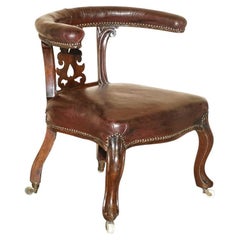 Fina Silla Antigua 1830 William iv Pelea de Gallos Cuero Marrón Ruedas Originales