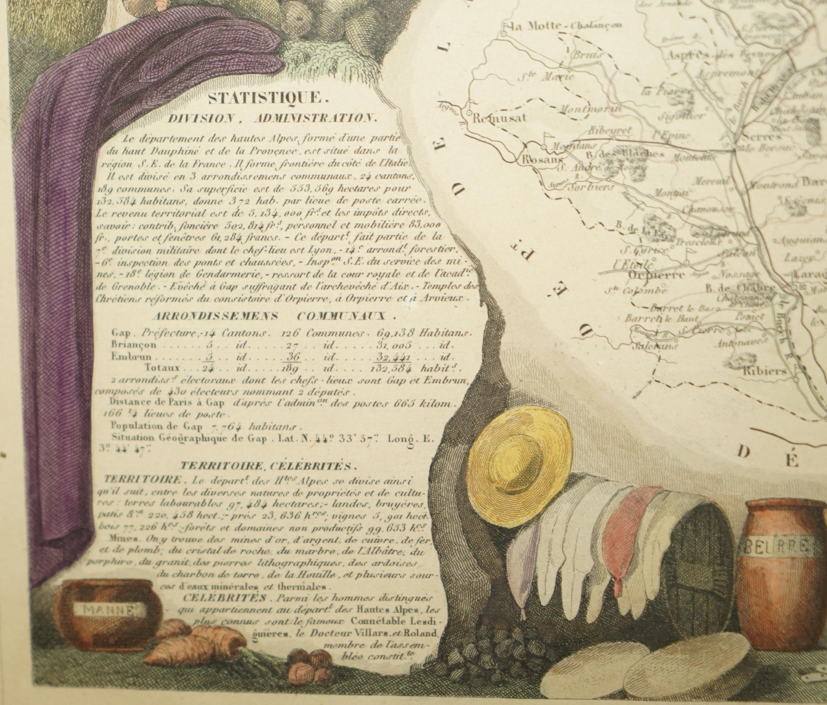 Fine Antique 1856 Hand Watercolour Map of Dept Des Hautes Alpes by Levasseur's For Sale 3
