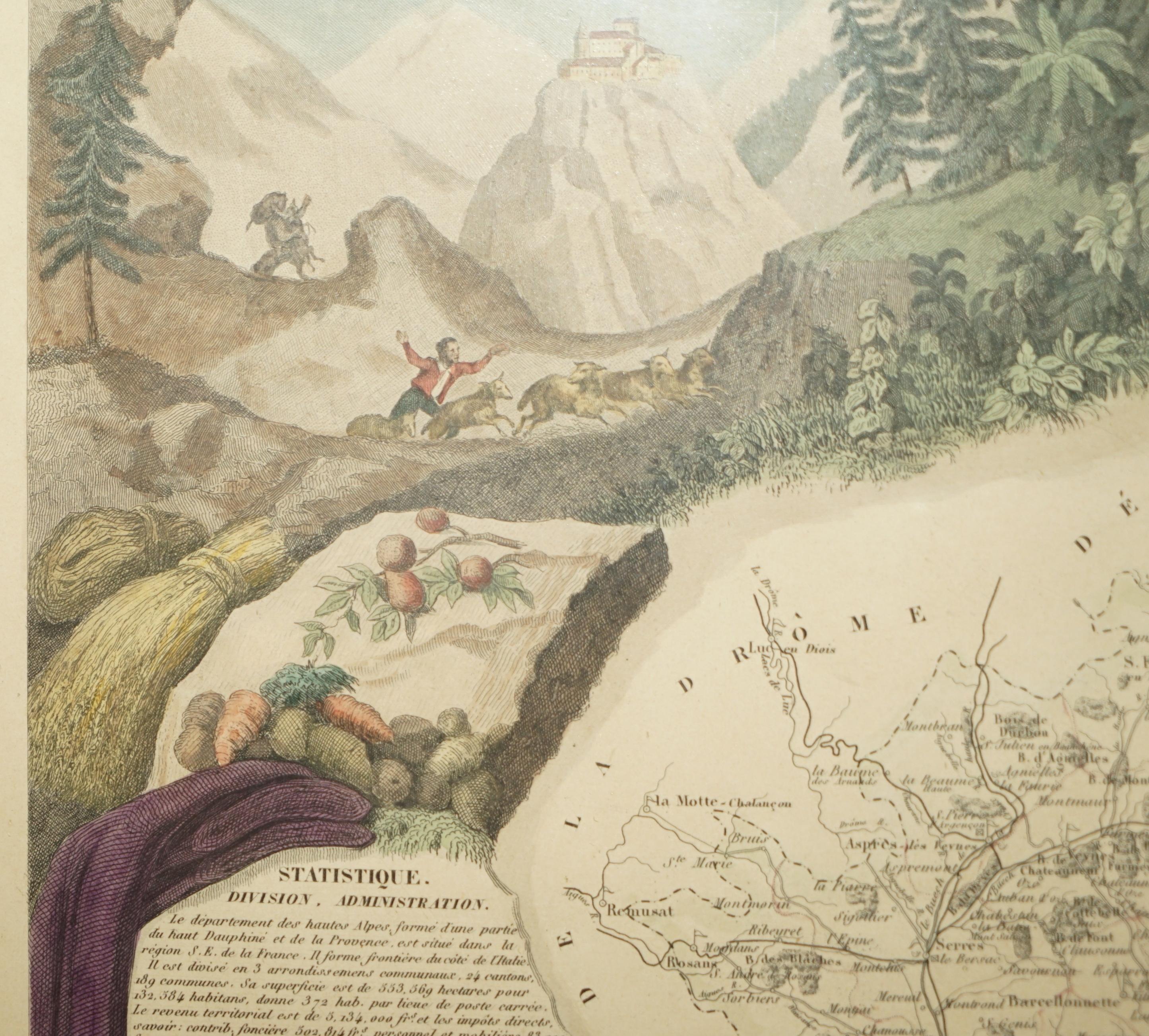Fine Antique 1856 Hand Watercolour Map of Dept Des Hautes Alpes by Levasseur's For Sale 3