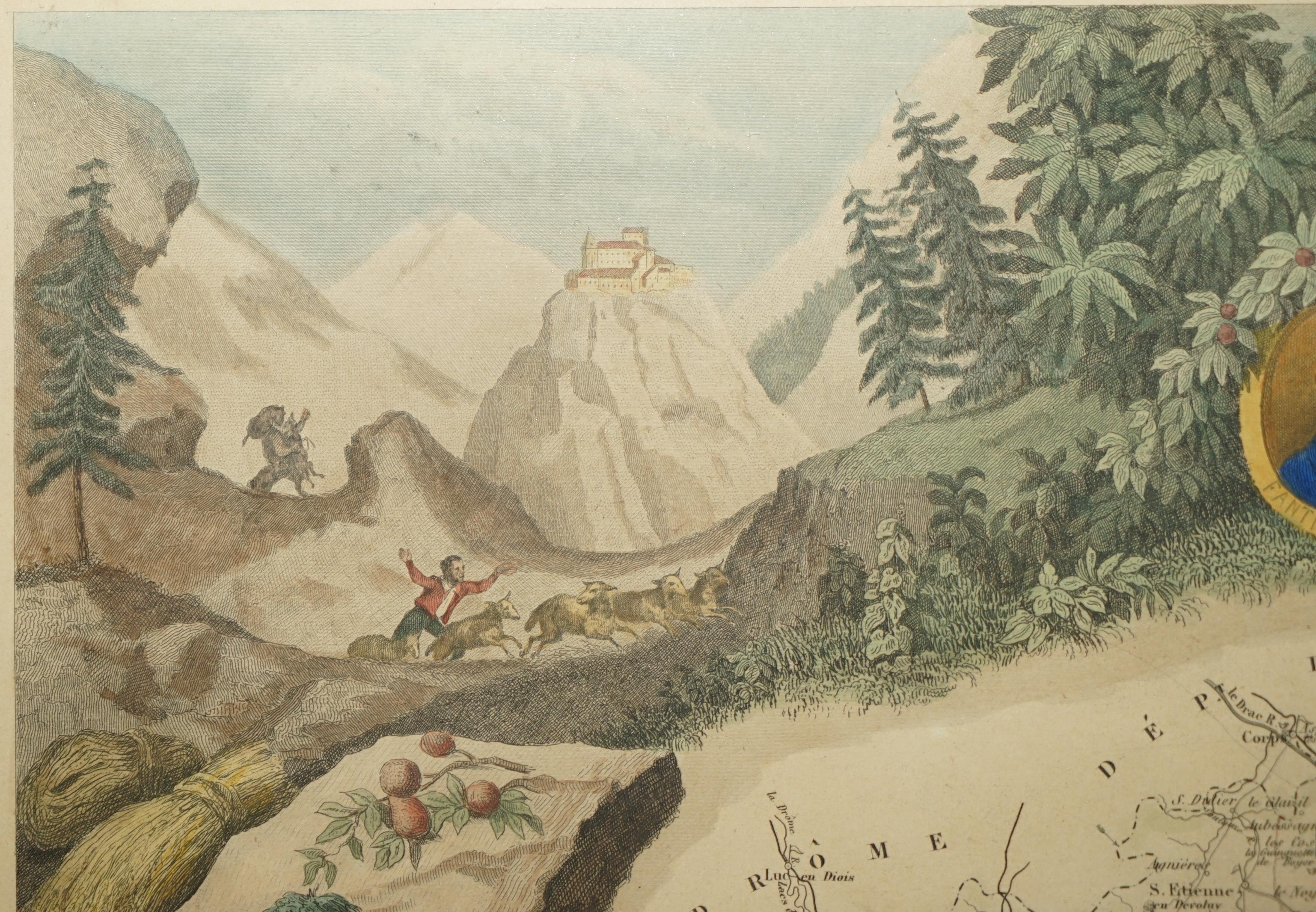 Fine carte ancienne à l'aquarelle du département des Hautes Alpes de 1856, réalisée à la main par Levasseur's en vente 7