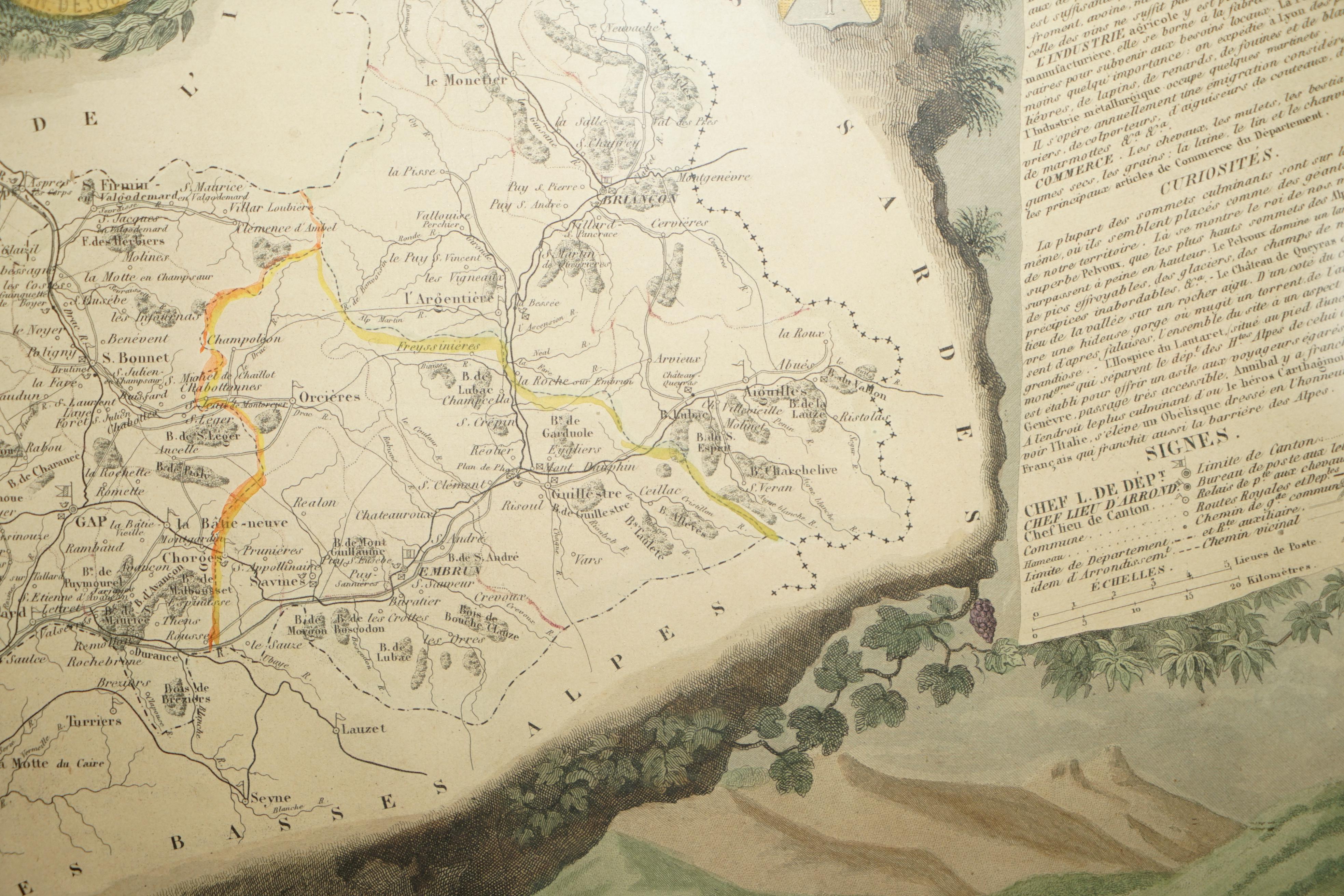 Fine Antique 1856 Hand Watercolour Map of Dept Des Hautes Alpes by Levasseur's For Sale 6