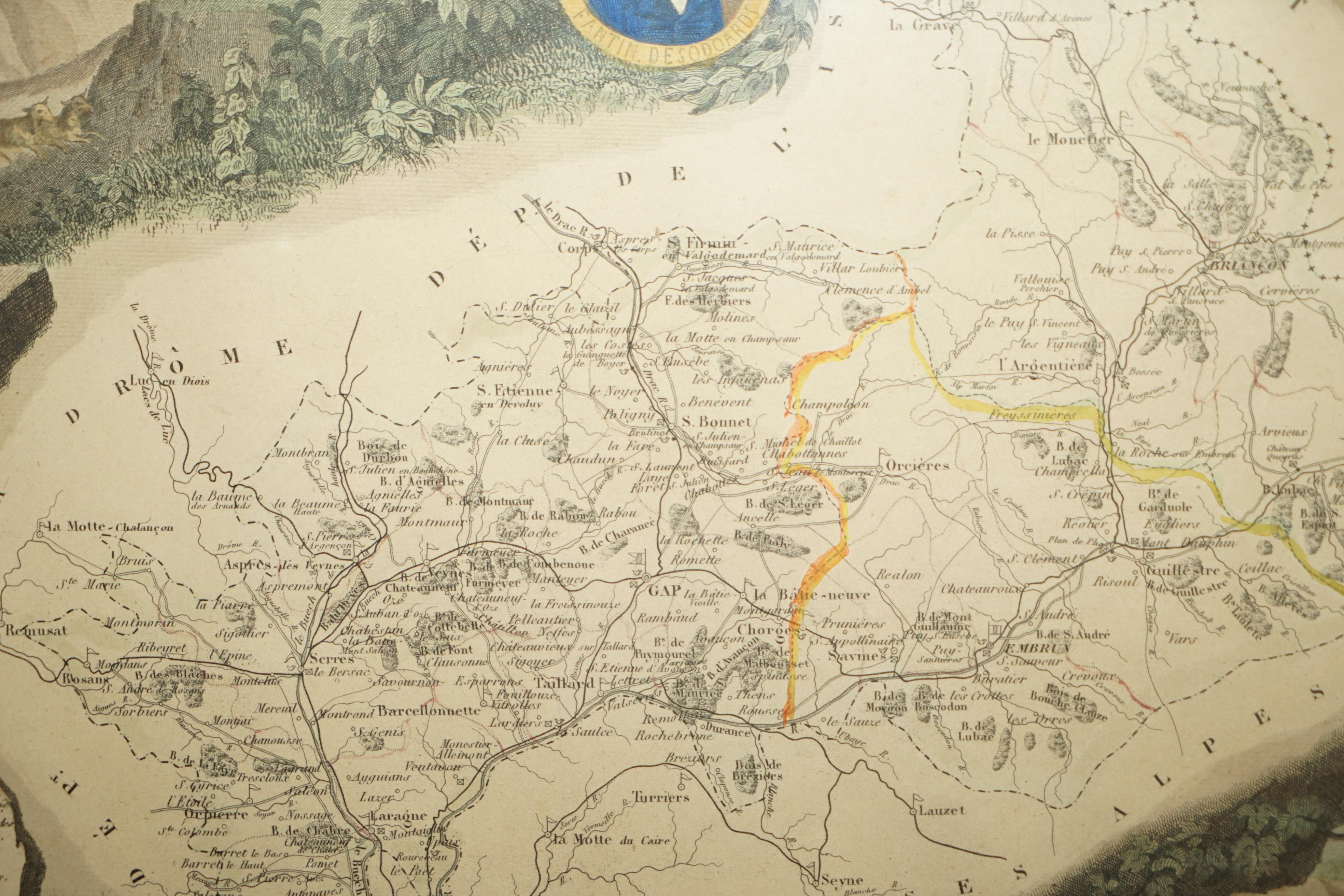 Fine Antique 1856 Hand Watercolour Map of Dept Des Hautes Alpes by Levasseur's For Sale 7