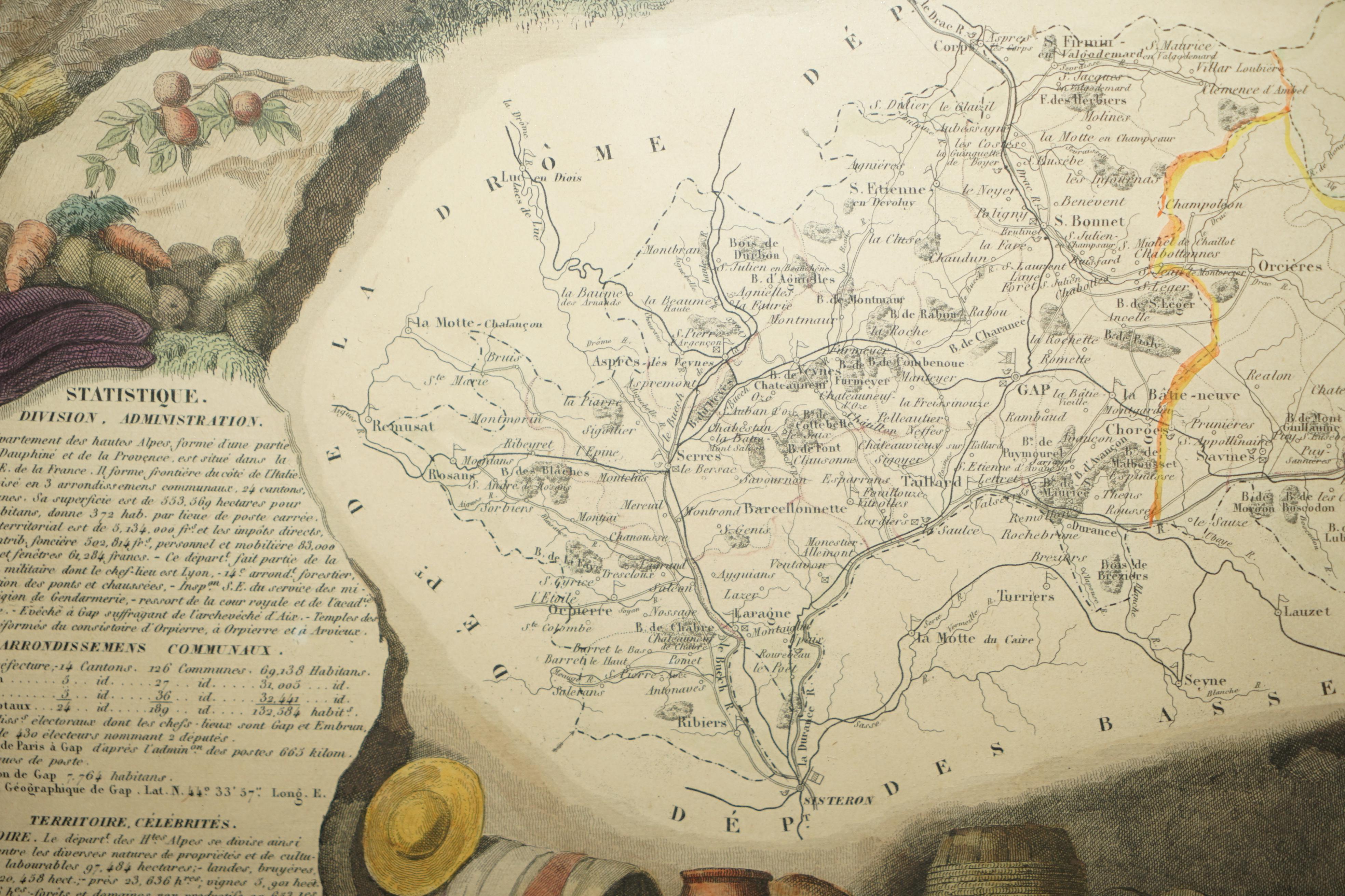 Fine Antique 1856 Hand Watercolour Map of Dept Des Hautes Alpes by Levasseur's For Sale 9