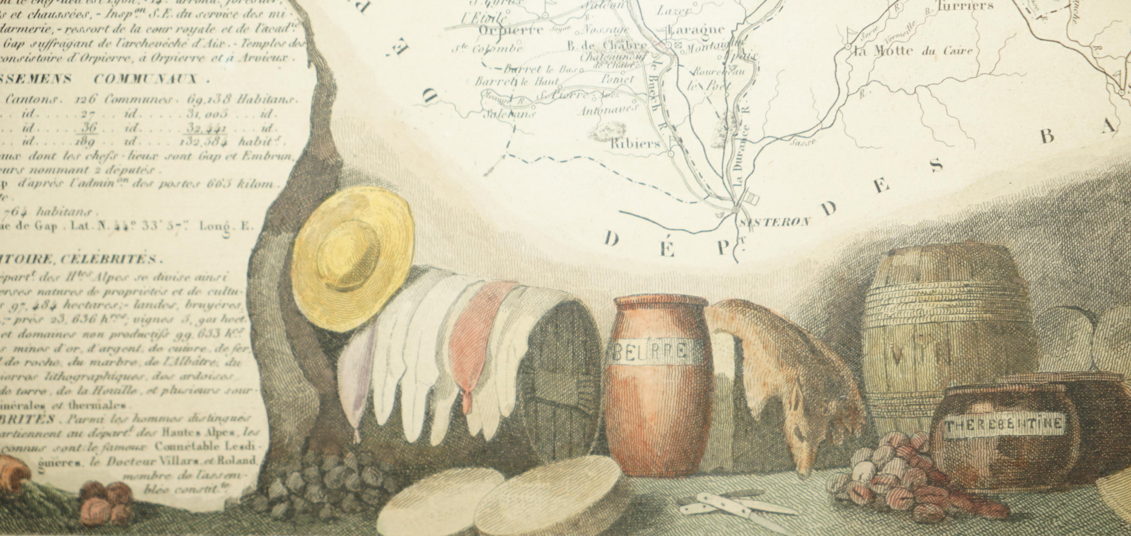 Fine Antique 1856 Hand Watercolour Map of Dept Des Hautes Alpes by Levasseur's For Sale 9